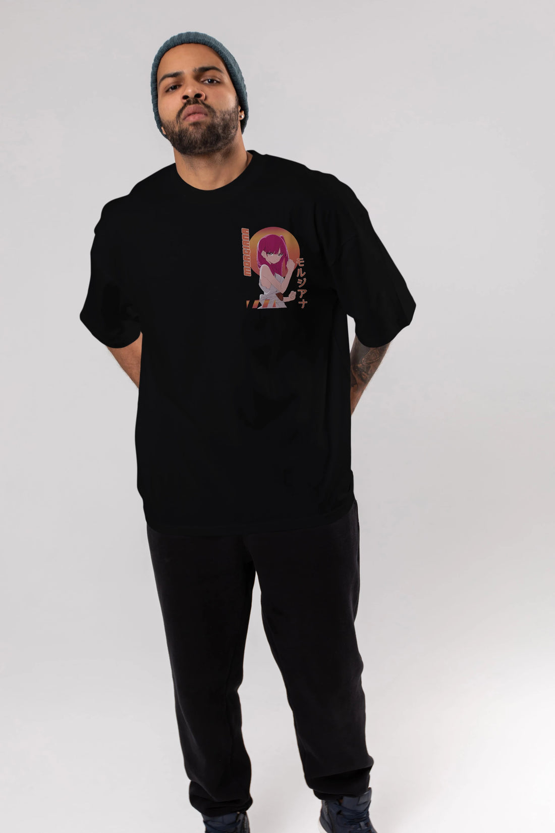 Morgiana 5 Ön Sol Baskılı Oversize t-shirt Erkek Kadın Unisex %100 Pamuk Bisiklet Yaka tişort