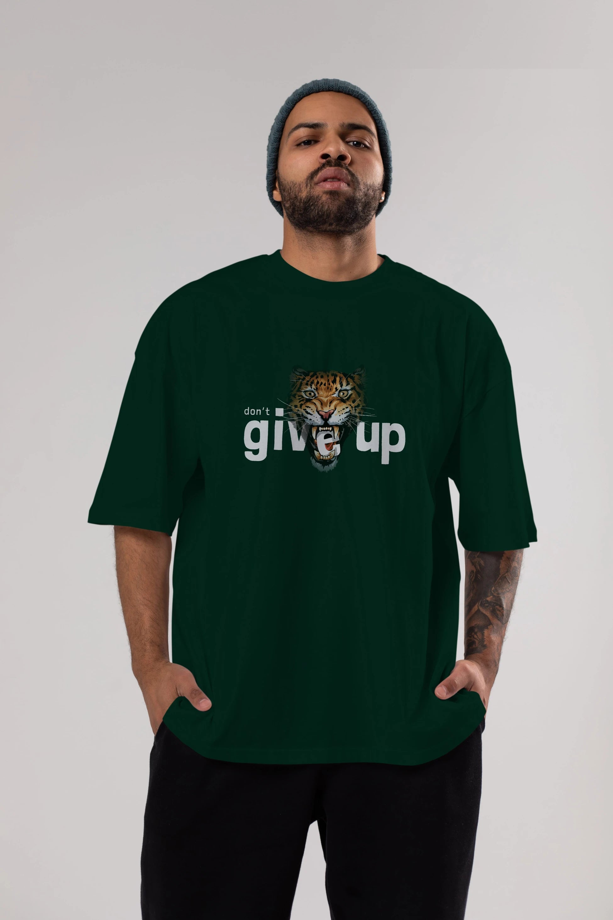 Teddy Bear Dont Give Up Ön Baskılı Oversize t-shirt Erkek Kadın Unisex %100 Pamuk