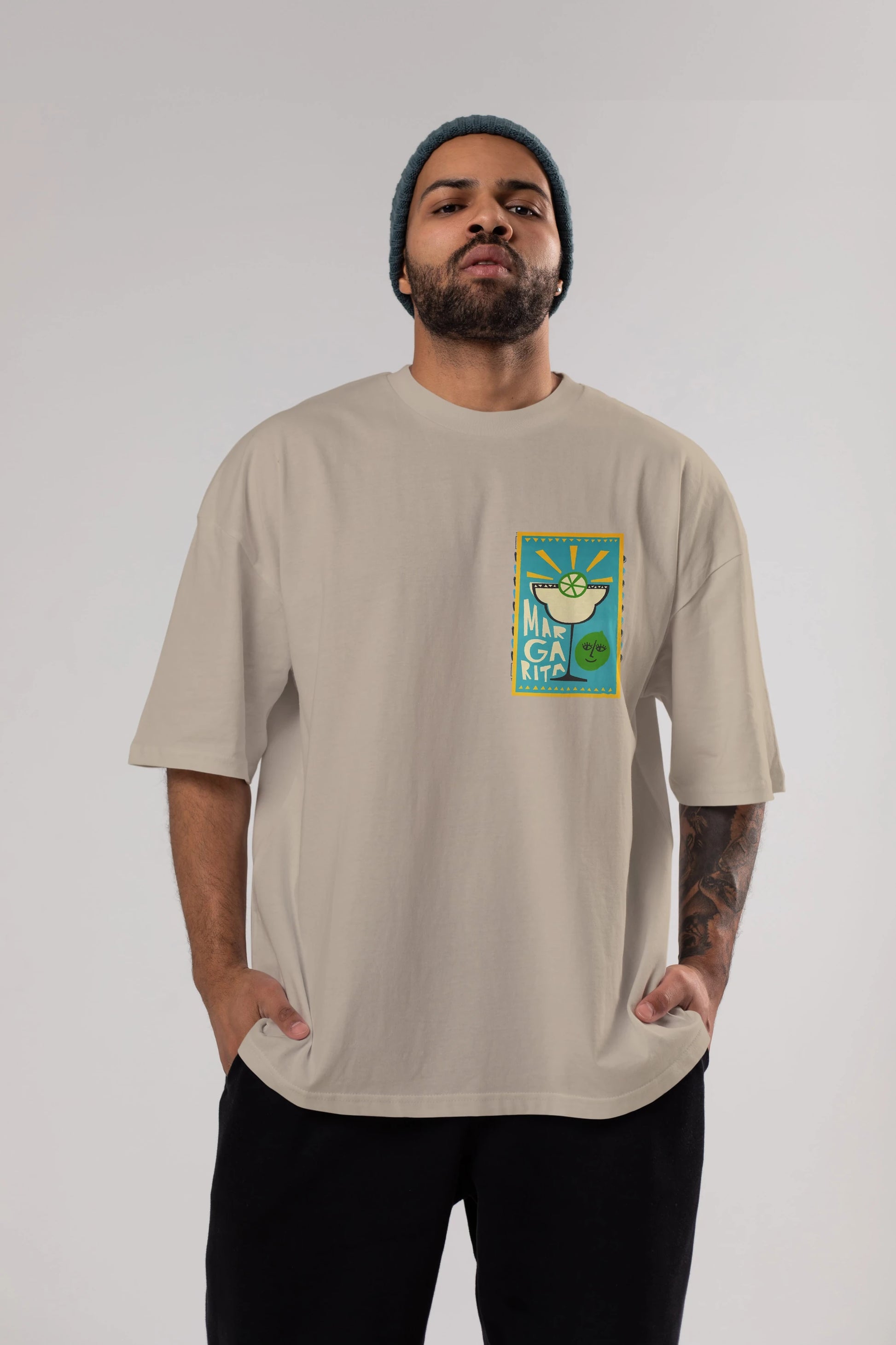 Margarita 4 Ön Sol Baskılı Oversize t-shirt Erkek Kadın Unisex %100 Pamuk Bisiklet Yaka tişort