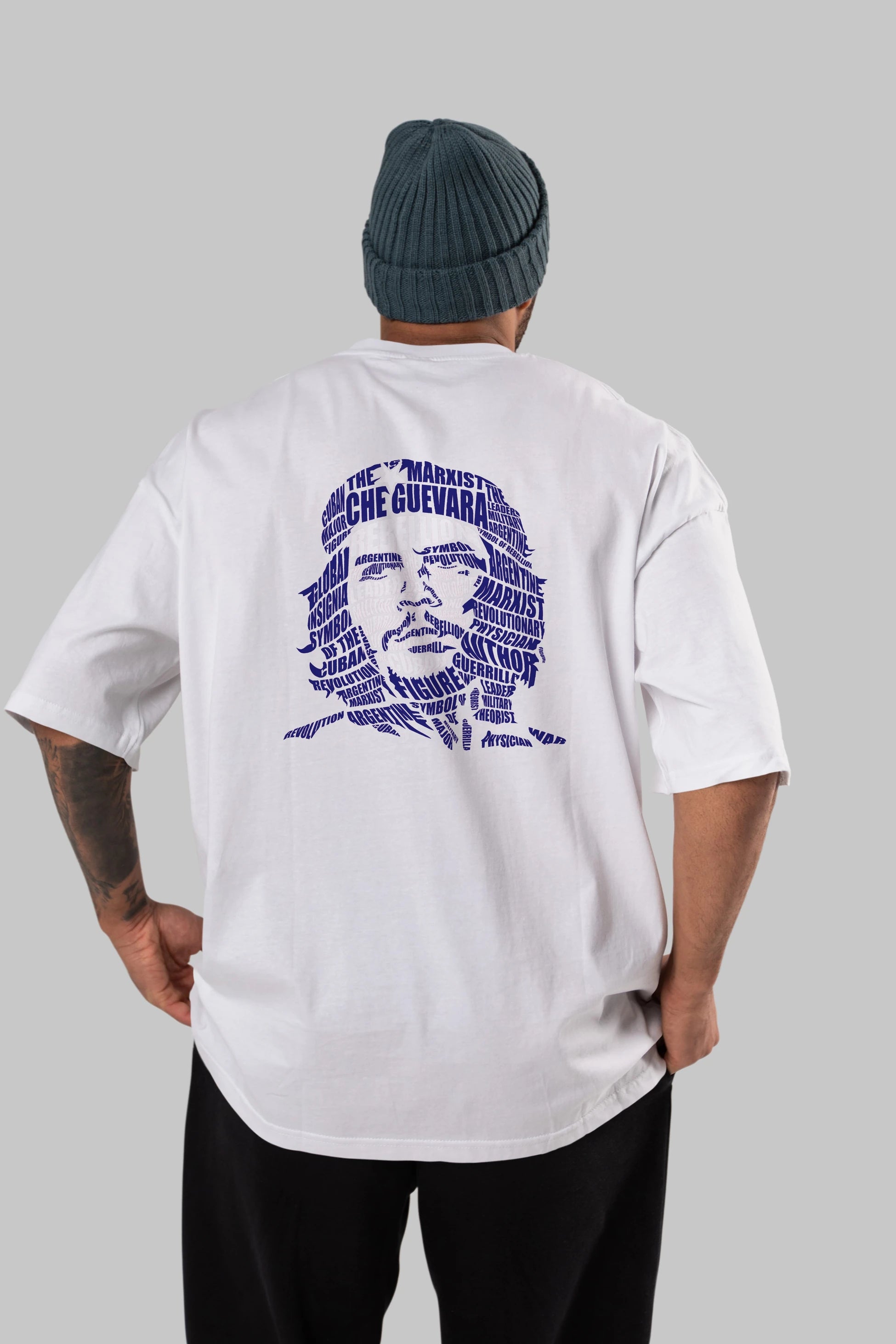 Che Guevara Calligram Arka Baskılı Oversize t-shirt %100 pamuk Erkek Kadın Unisex