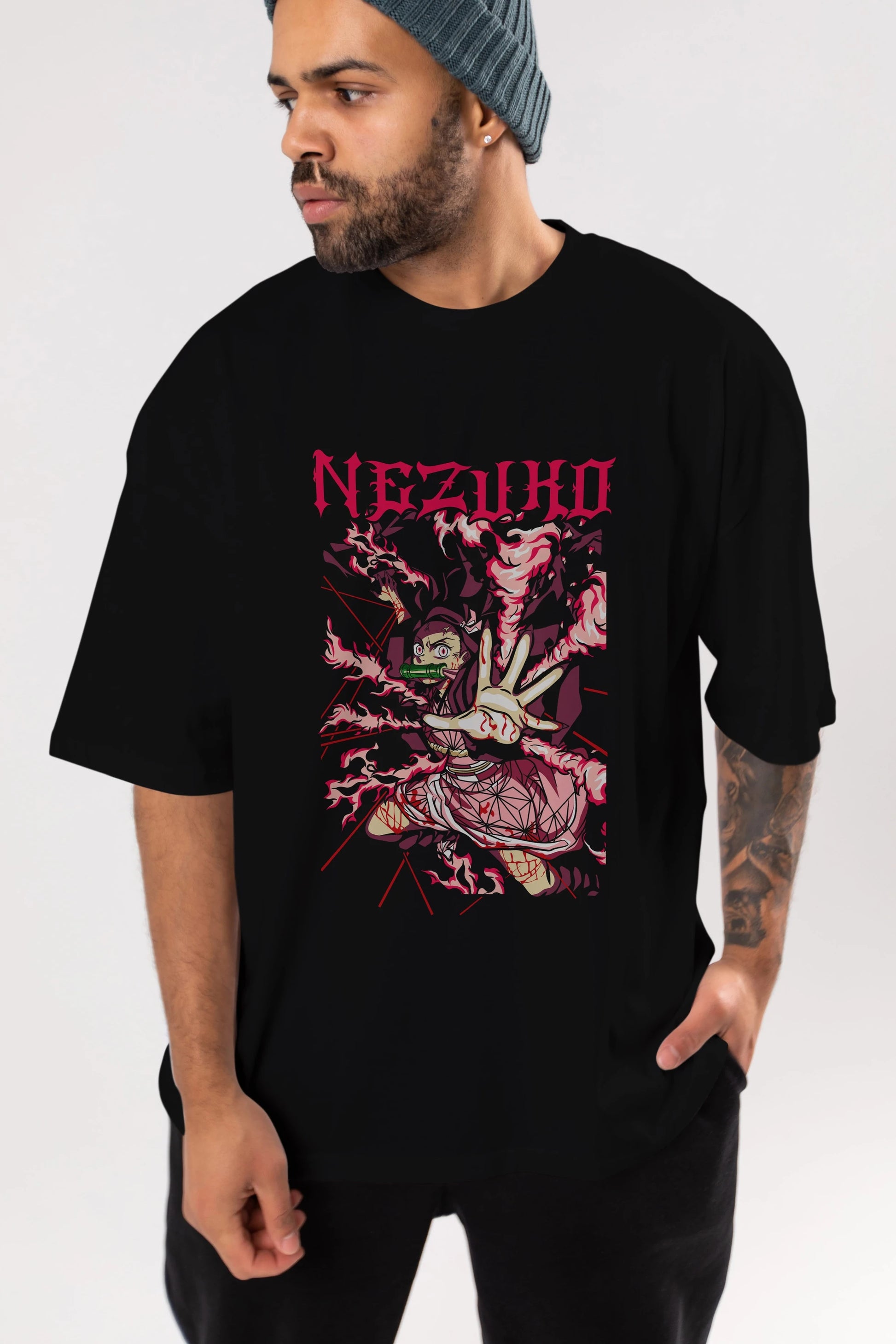 NEZUKO KAMADO Anime Ön Baskılı Oversize t-shirt %100 pamuk Erkek Kadın Unisex