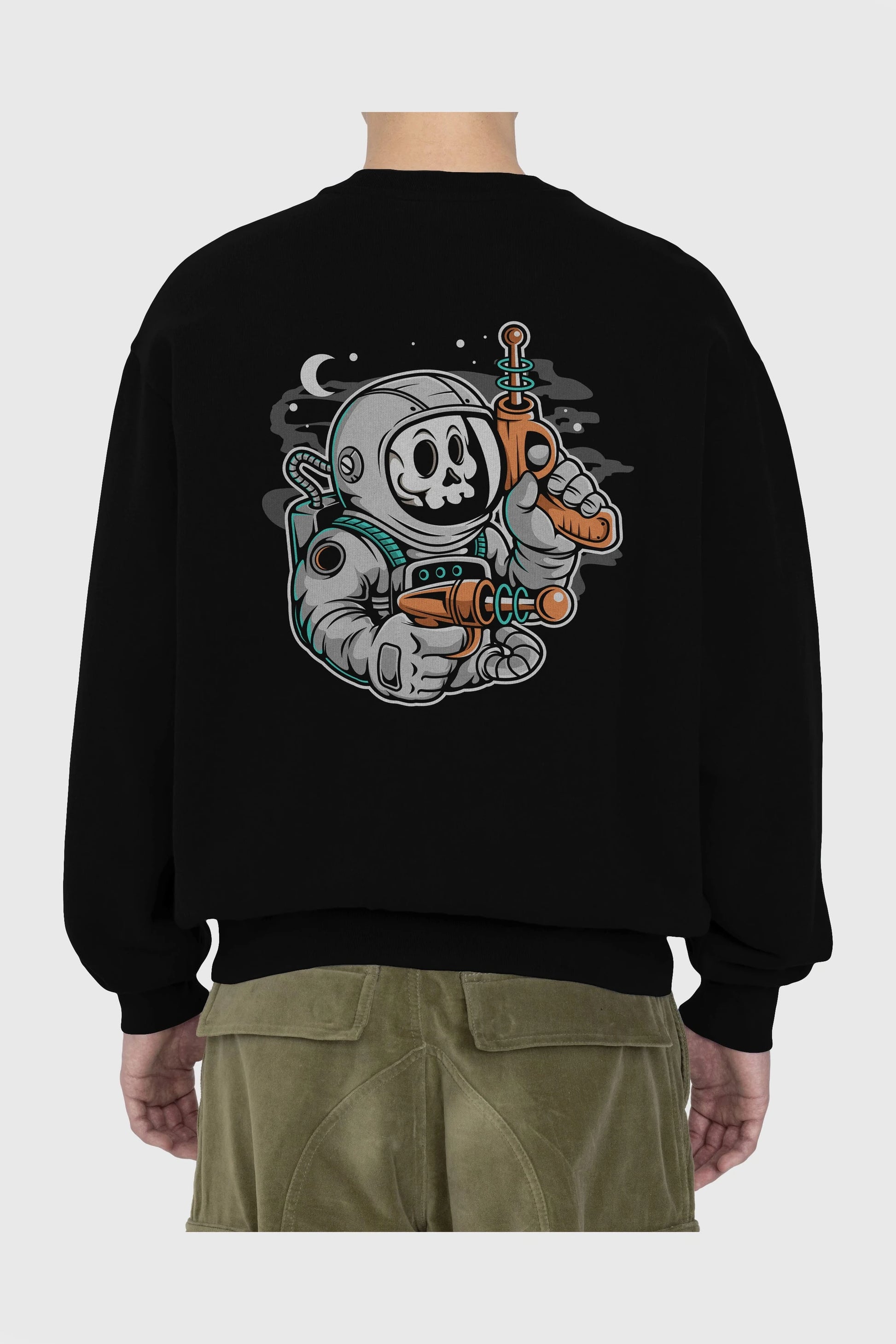 Astronaut Ray Gun Arka Baskılı Oversize Sweatshirt Erkek Kadın Unisex