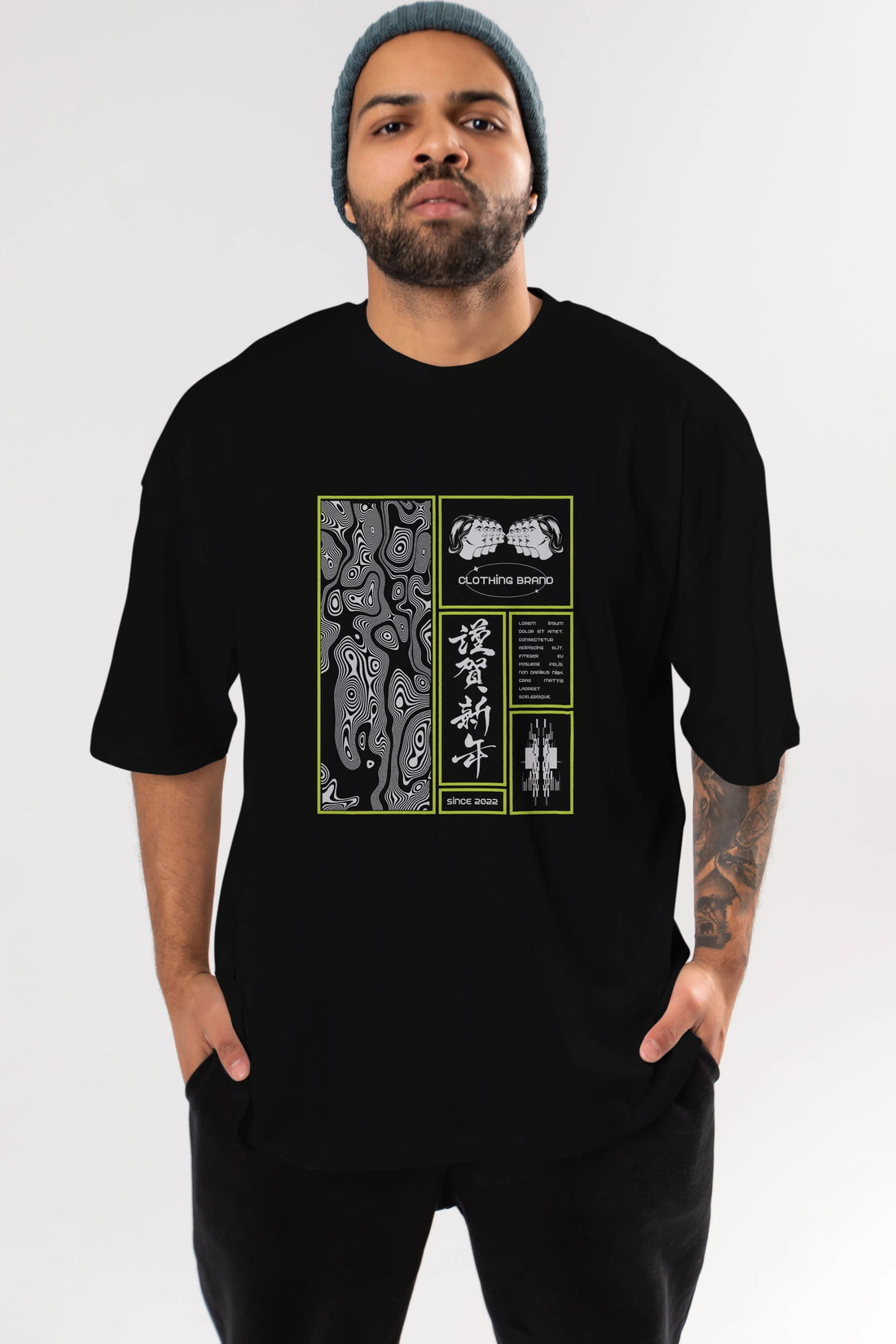 Neon Japanese Streetwear Ön Baskılı Oversize t-shirt Erkek Kadın Unisex