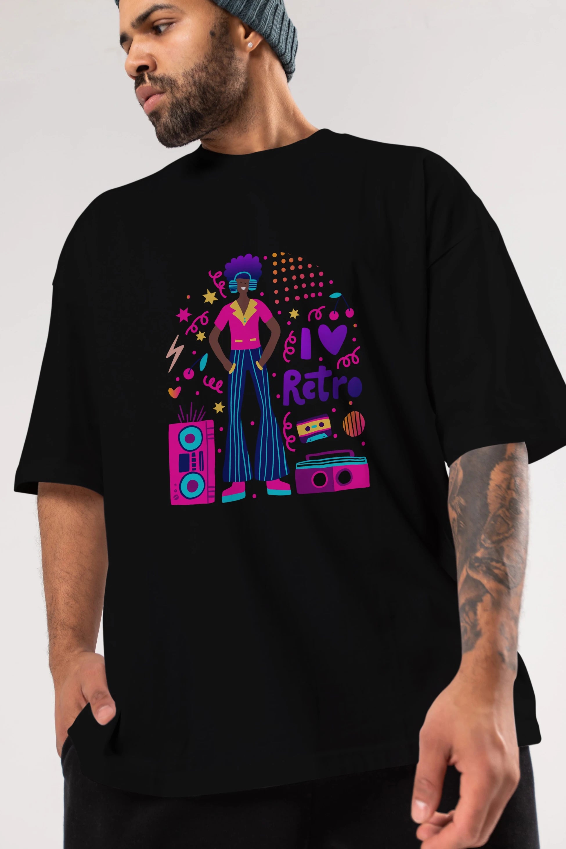 Retro Boy Party Ön Baskılı Oversize t-shirt Erkek Kadın Unisex