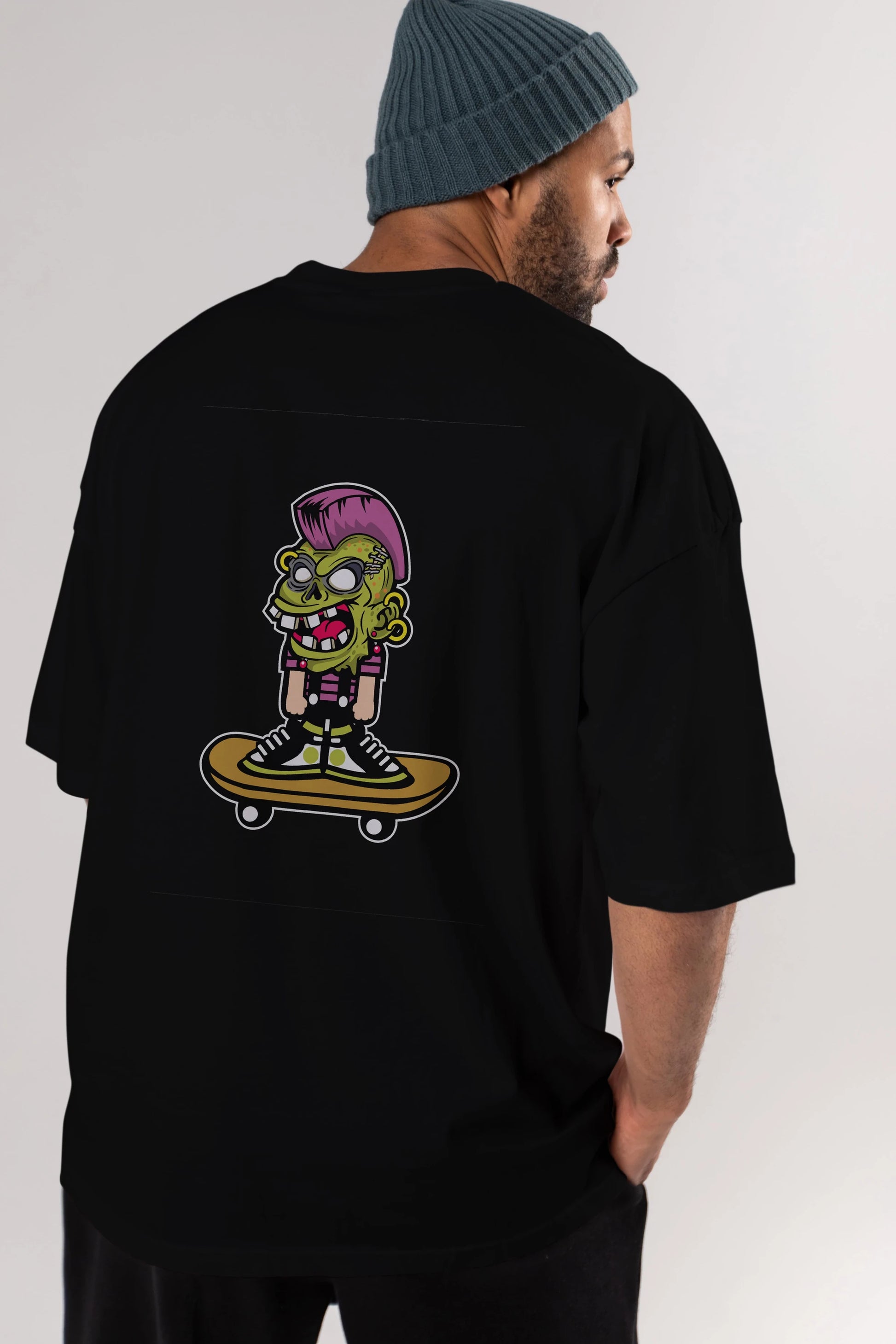 Zombie Punk Skater Arka Baskılı Oversize t-shirt Erkek Kadın Unisex %100 Pamuk tişort