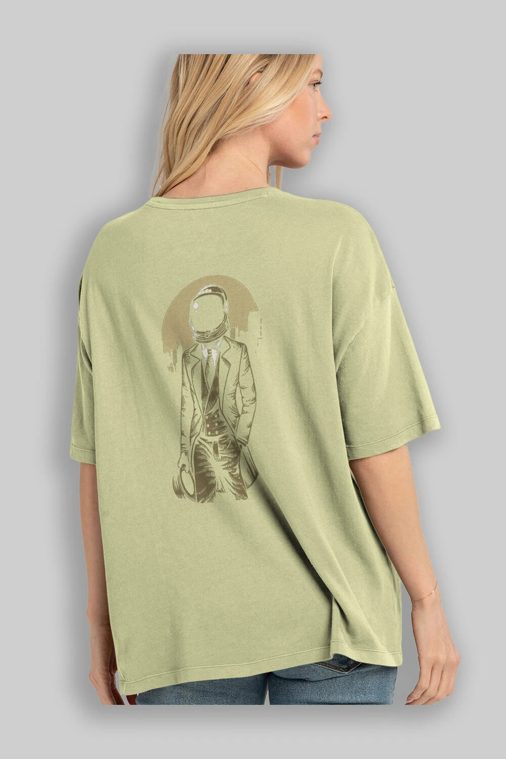 Classic Astronaut Arka Baskılı Oversize t-shirt Erkek Kadın Unisex %100 Pamuk