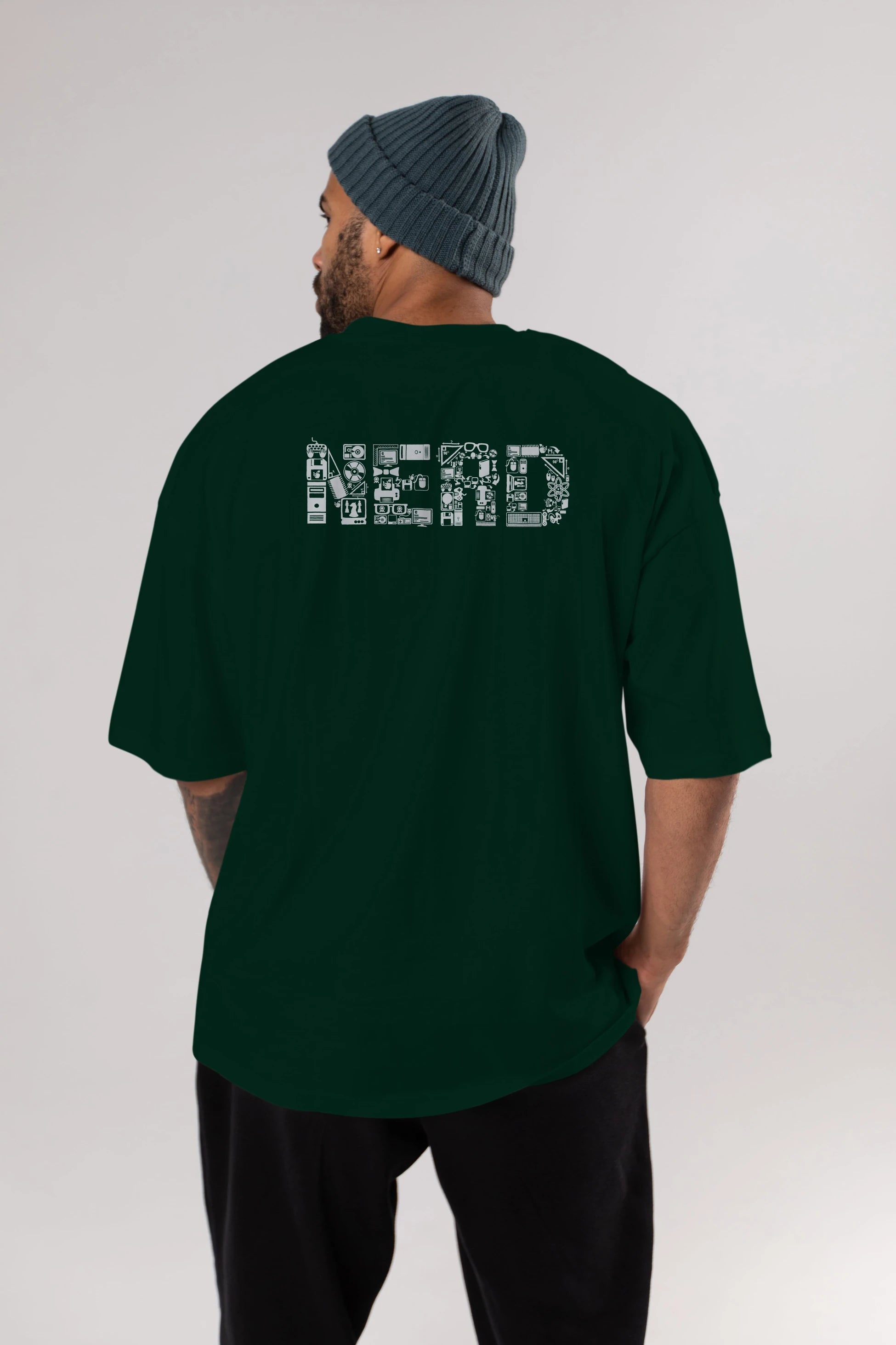 NERD Arka Baskılı Oversize t-shirt %100 pamuk Erkek Kadın Unisex