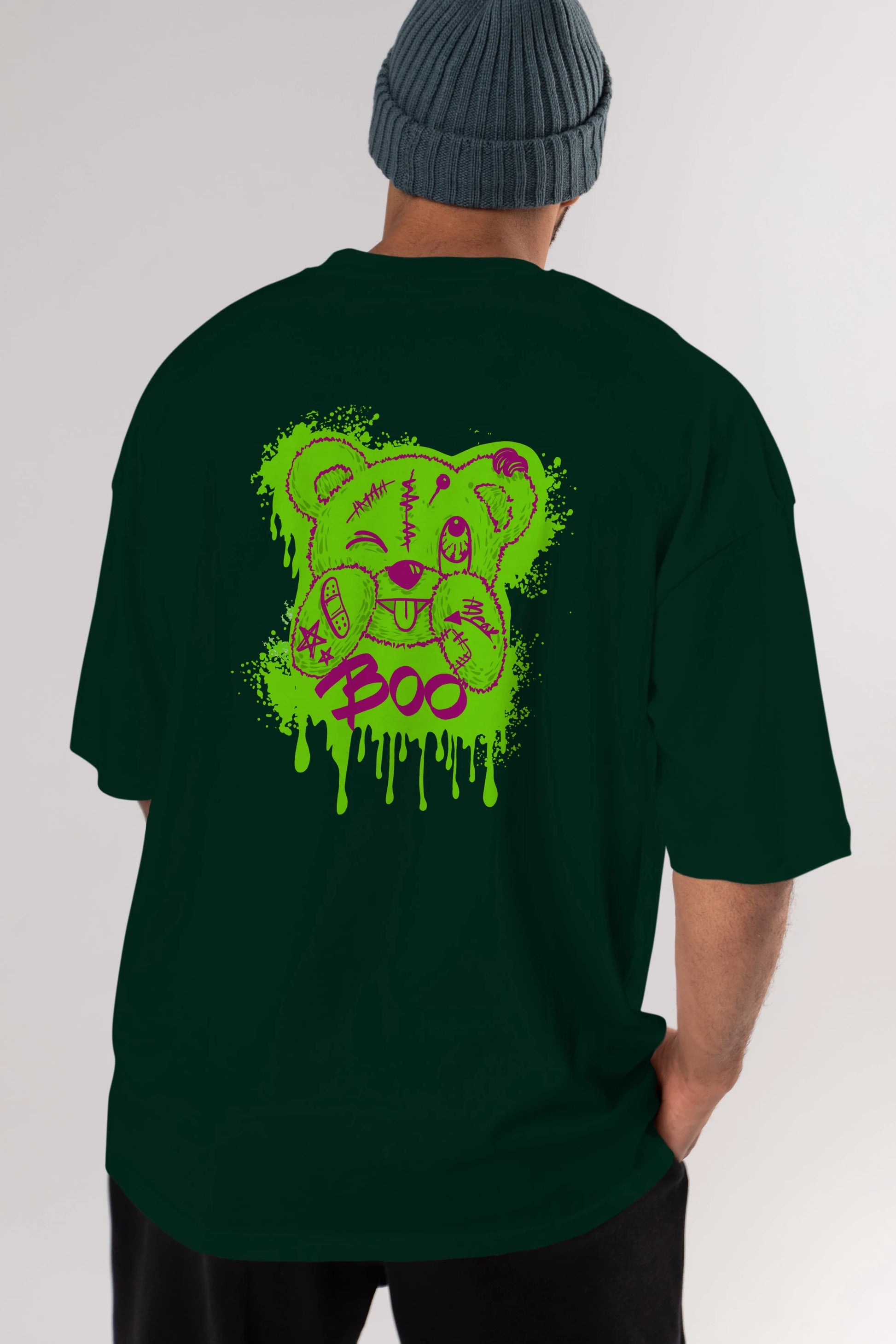 Boo  Bear Arka Baskılı Oversize t-shirt Erkek Kadın Unisex