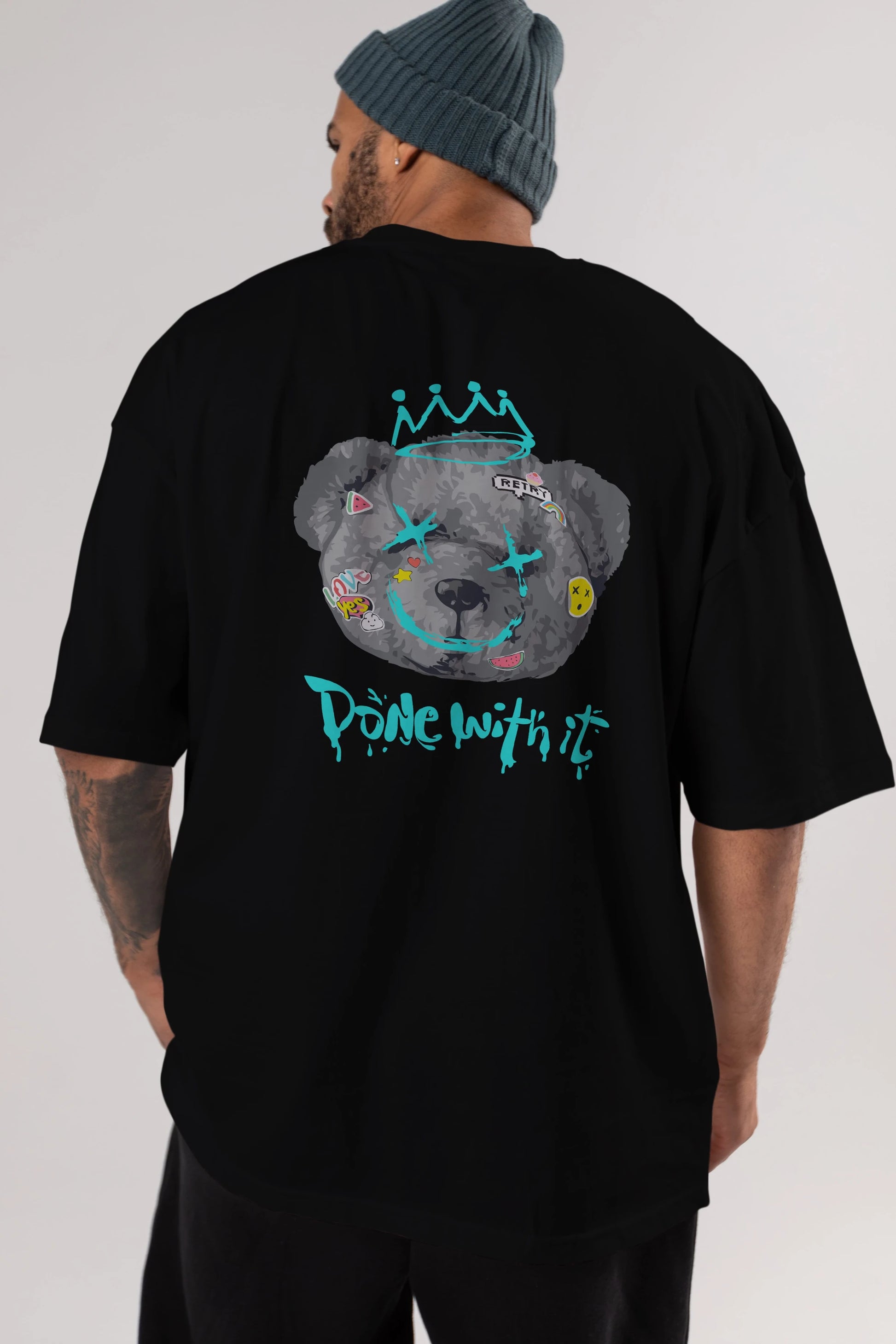 Done With it Bear Arka Baskılı Oversize t-shirt Erkek Kadın Unisex