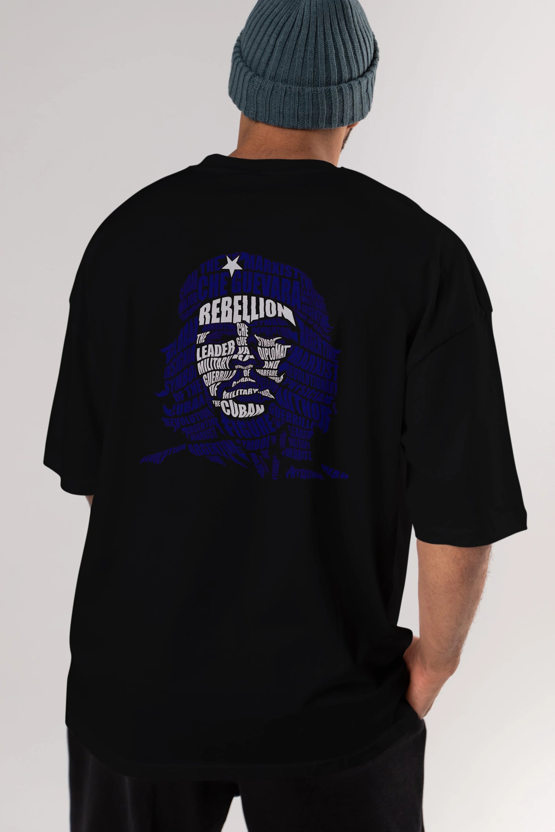 Che Guevara Calligram Arka Baskılı Oversize t-shirt %100 pamuk Erkek Kadın Unisex