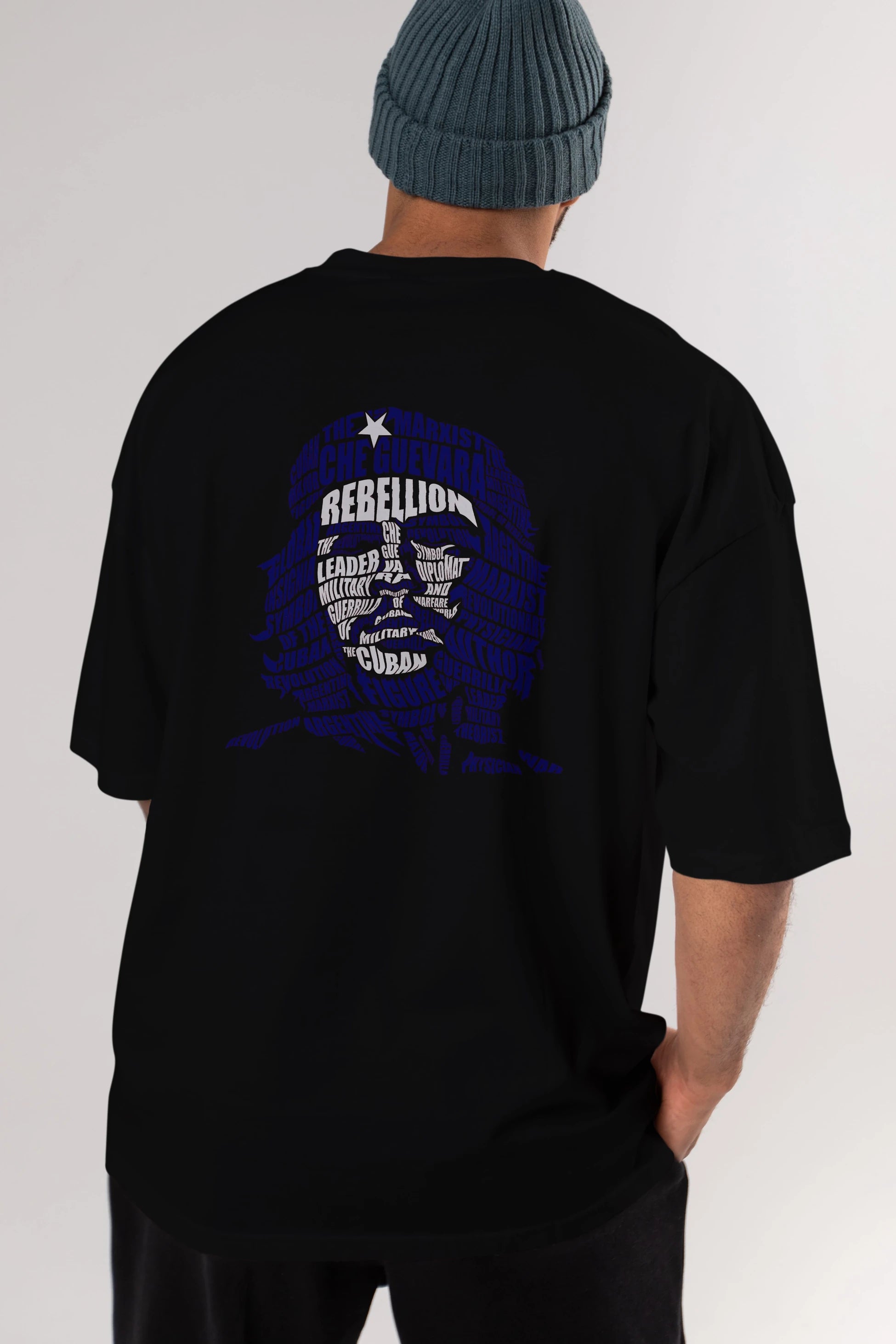 Che Guevara Calligram Arka Baskılı Oversize t-shirt %100 pamuk Erkek Kadın Unisex