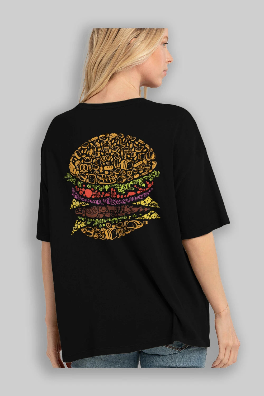 Burger Arka Baskılı Oversize t-shirt %100 pamuk Erkek Kadın Unisex