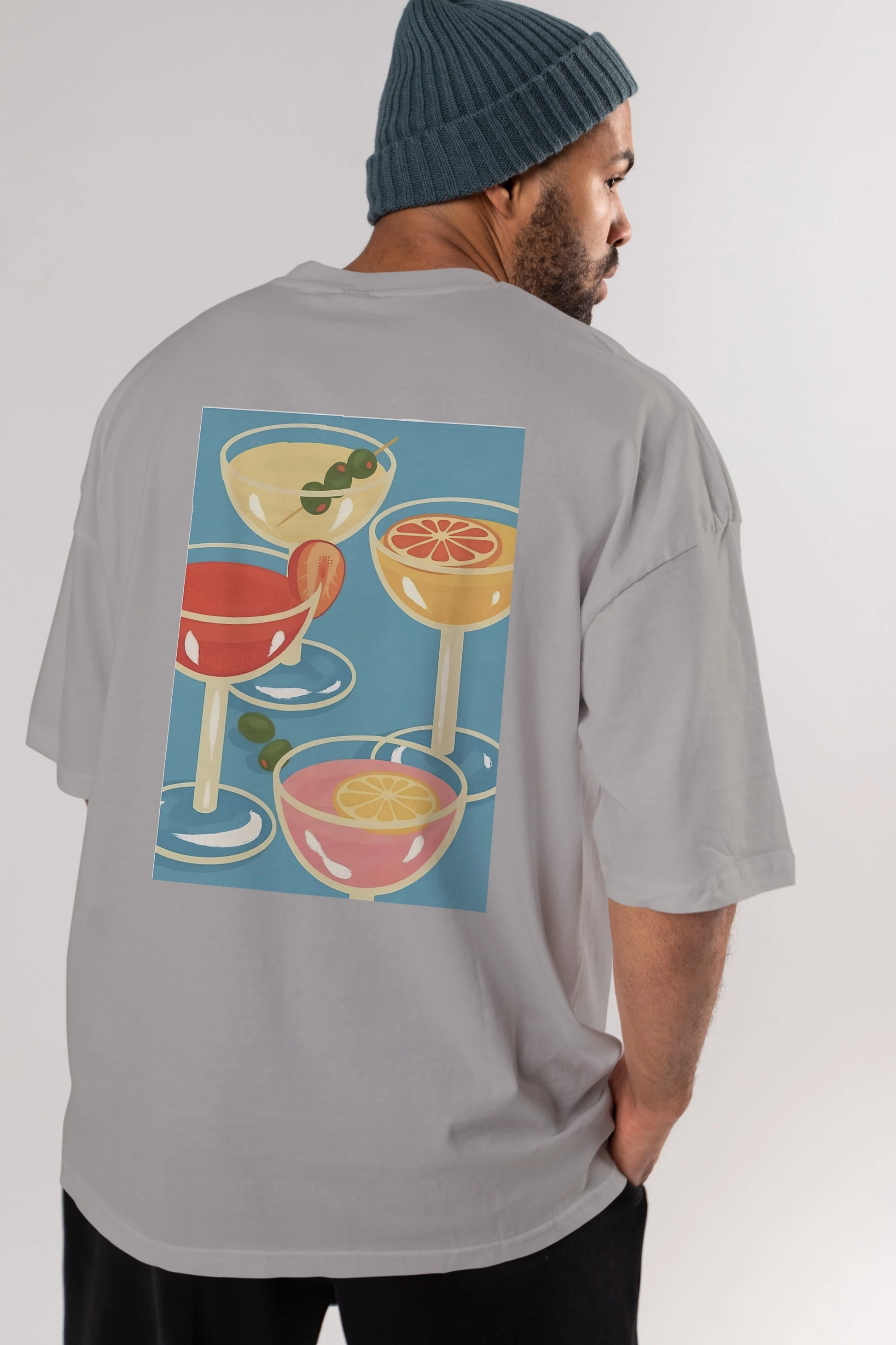 Cocktails Arka Baskılı Oversize t-shirt Erkek Kadın Unisex %100 Pamuk Bisiklet Yaka tişort