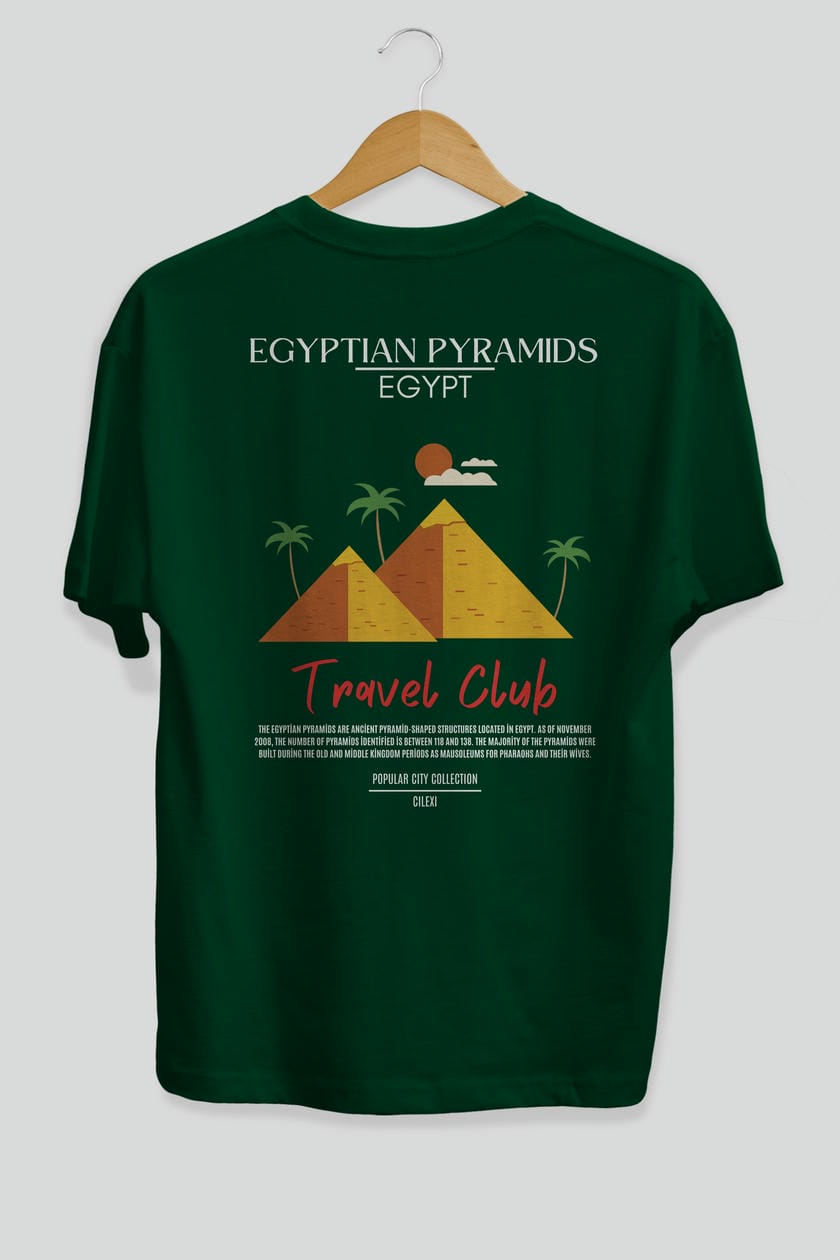 Egyptian Pyramids Egypt Arka Baskılı Oversize t-shirt Erkek Kadın Pamuk Bisiklet Yaka tişort