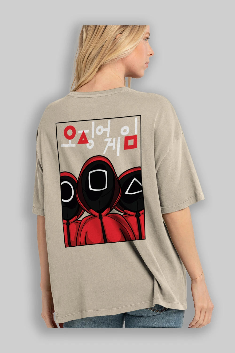 Squid Game (7) Arka Baskılı Oversize t-shirt Erkek Kadın Unisex %100 Pamuk Bisiklet Yaka tişort