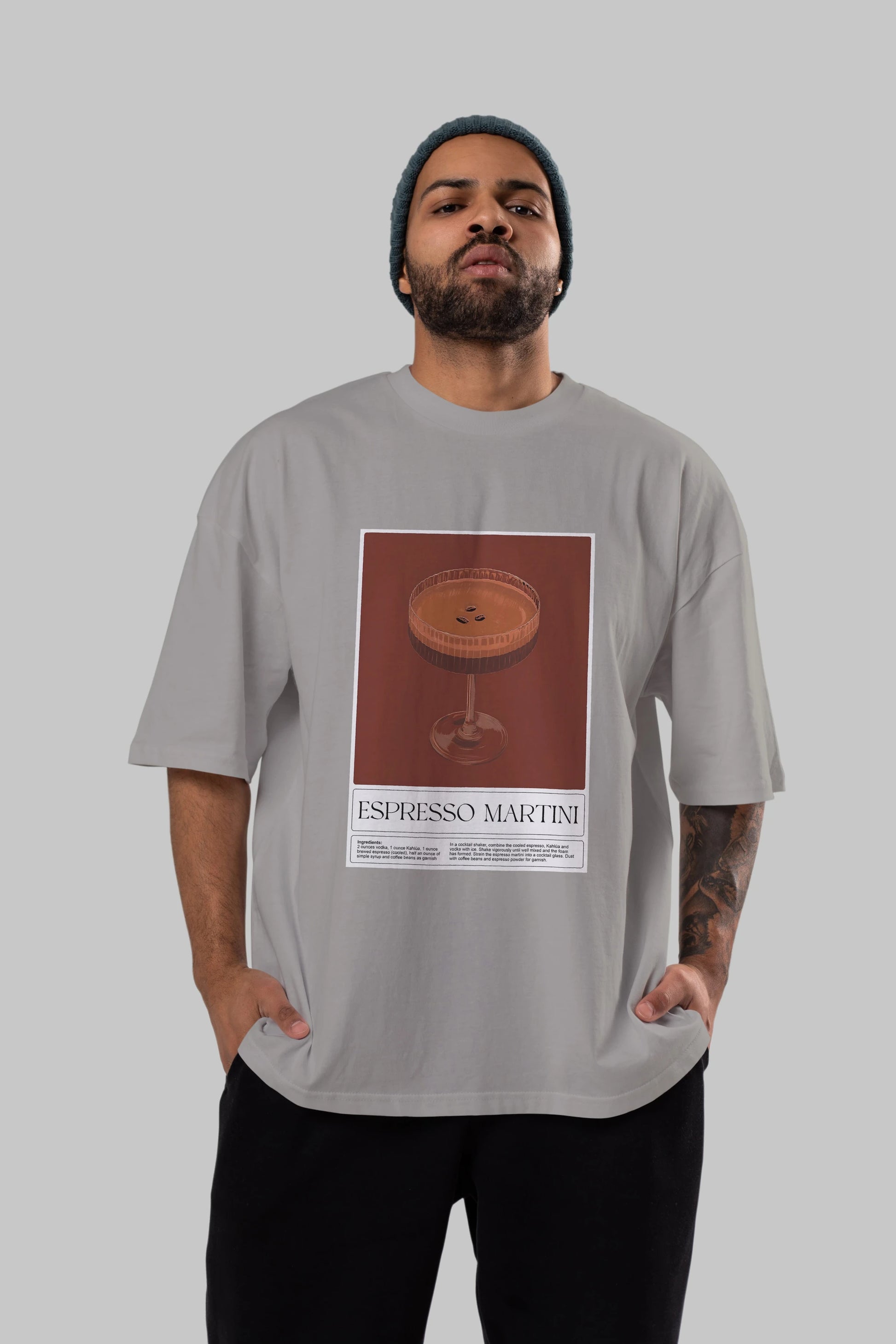 Espresso Martini Ön Baskılı Oversize t-shirt Erkek Kadın Unisex %100 Pamuk Bisiklet Yaka tişort