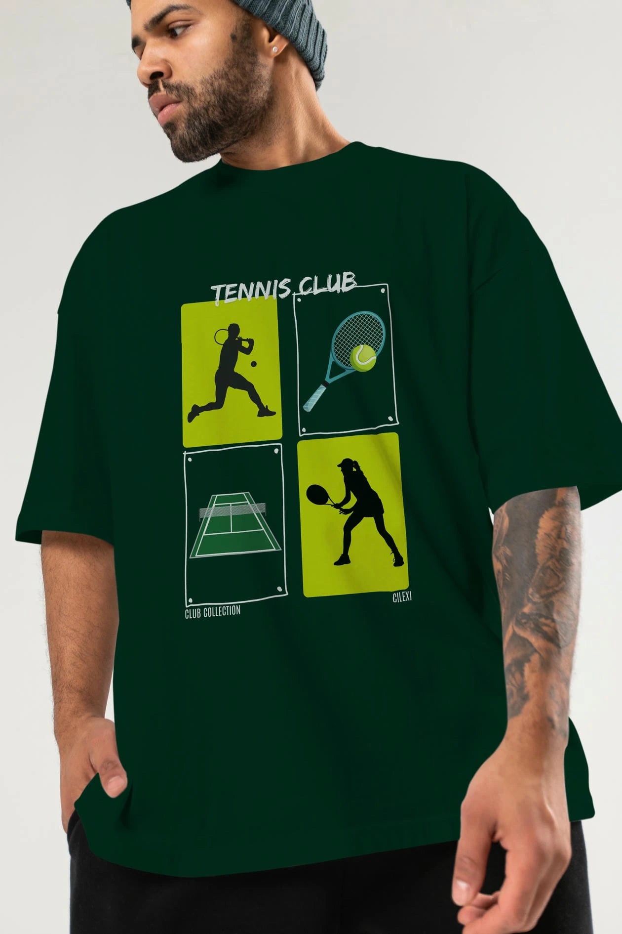 Tennis Club ön Baskılı Oversize t-shirt Erkek Kadın %100 Pamuk Bisiklet Yaka tişort