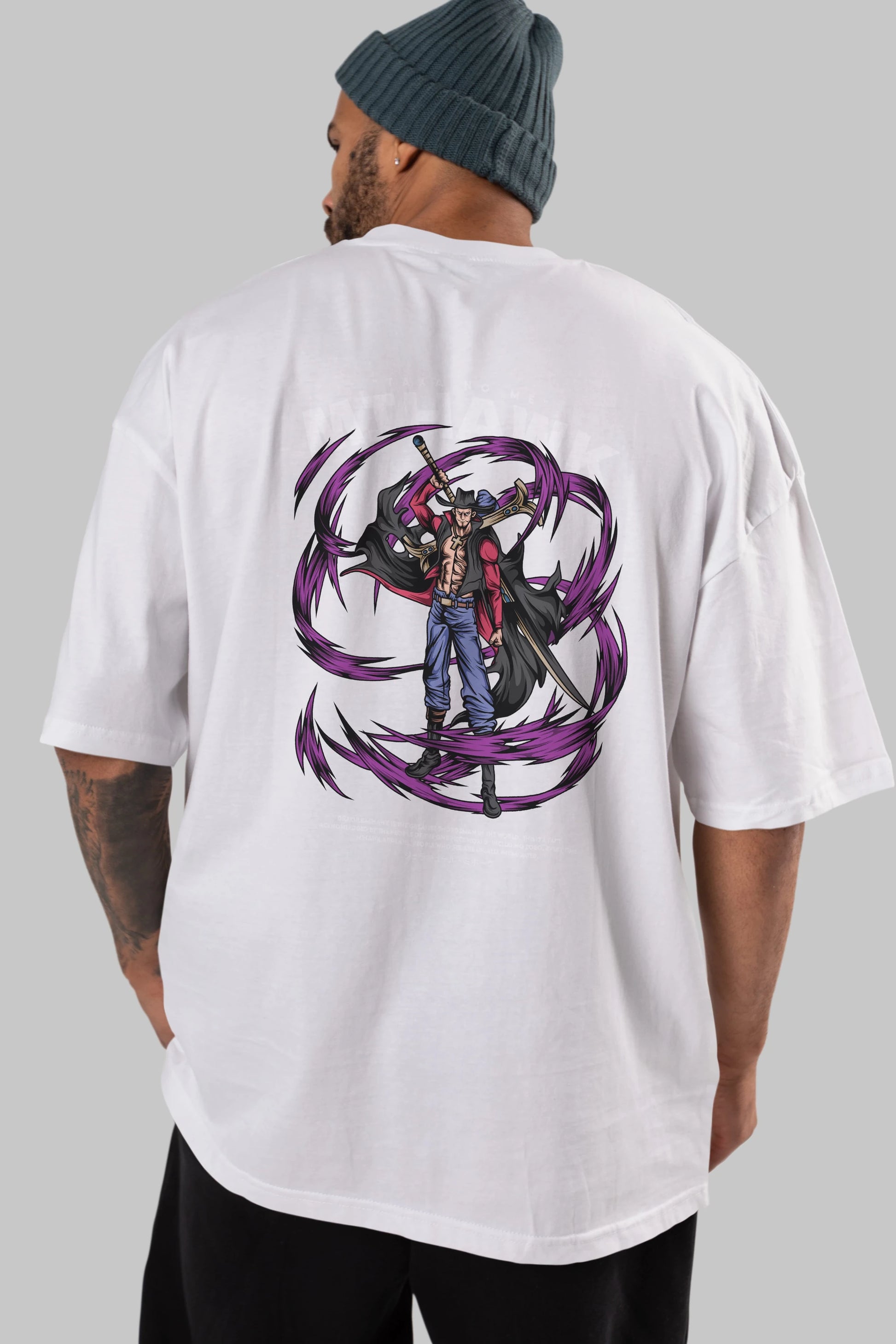 Mihawk Anime Arka Baskılı Oversize t-shirt Erkek Kadın Unisex