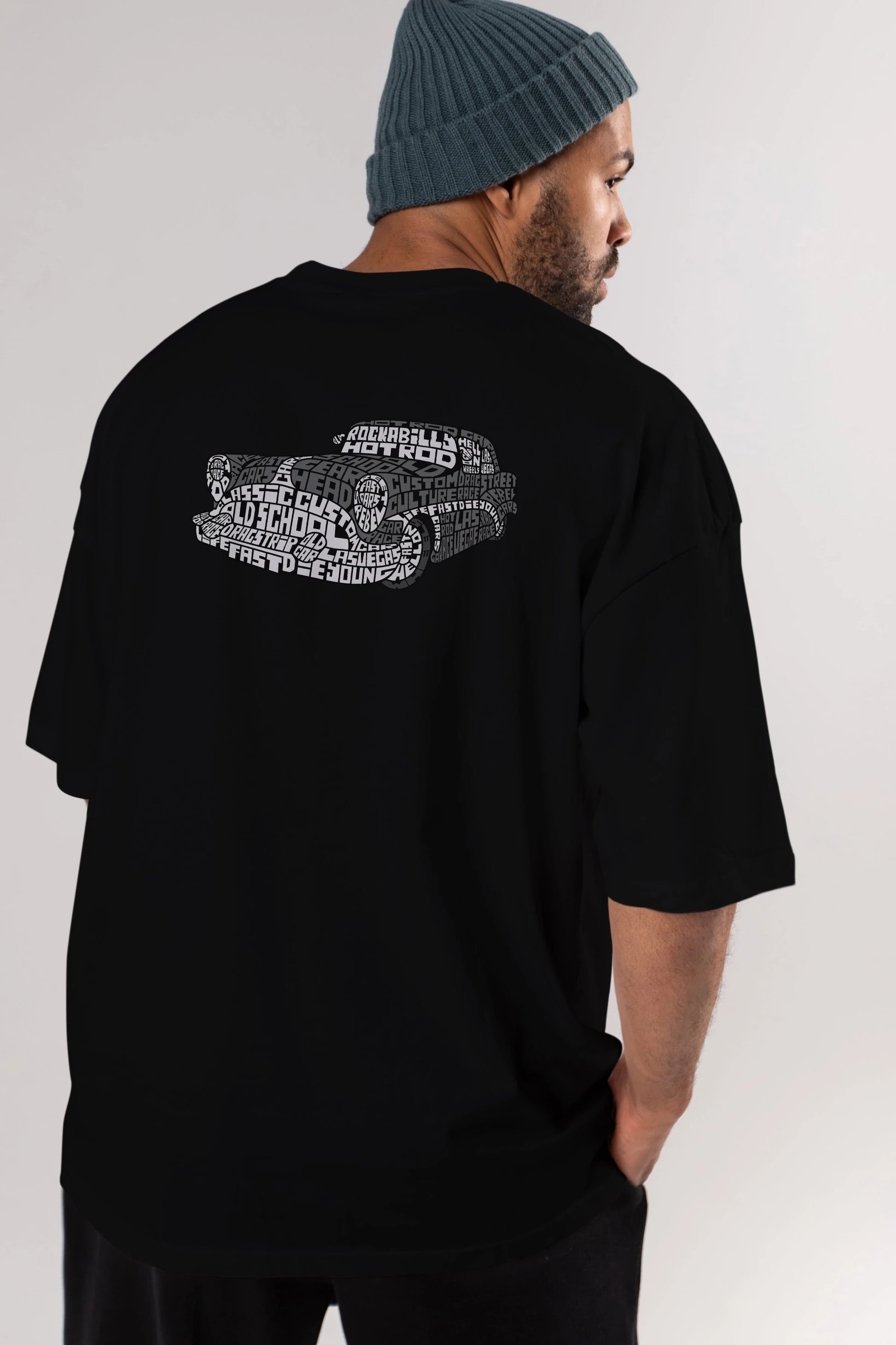 Hotrod Arka Baskılı Oversize t-shirt %100 pamuk Erkek Kadın Unisex