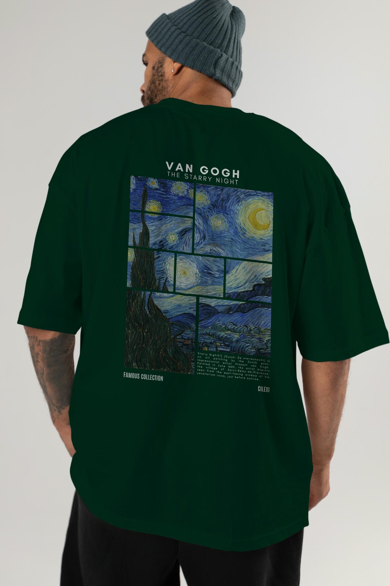Van Gogh The Starry Night Arka Baskılı Oversize t-shirt Erkek Kadın Bisiklet Yaka Pamuk tişort