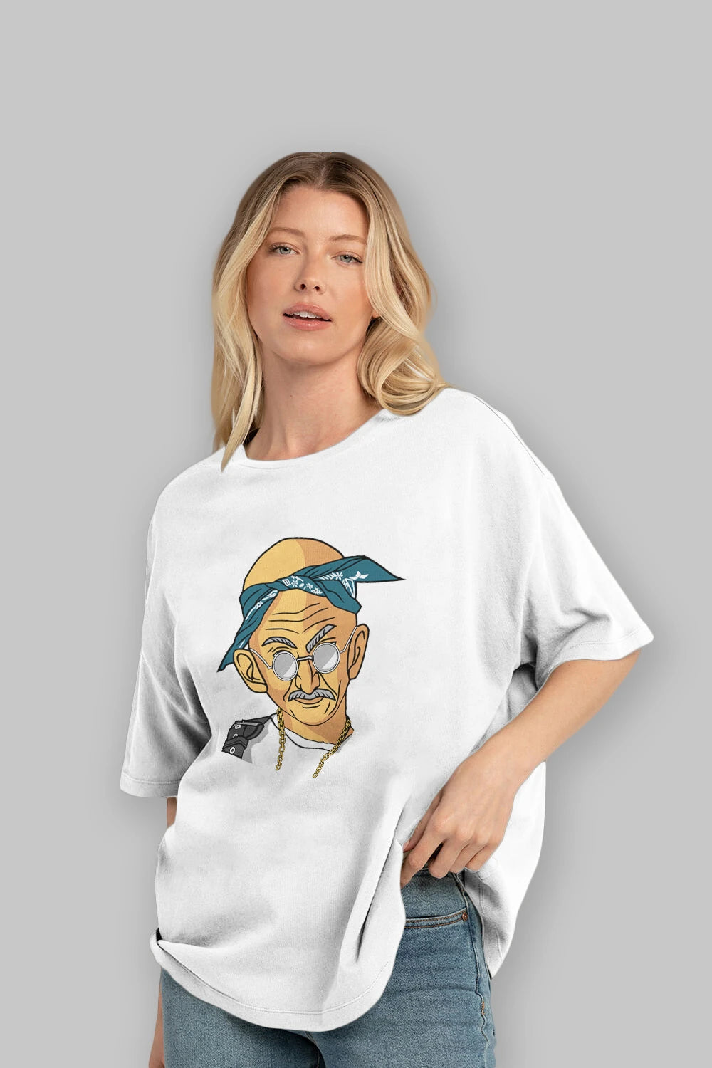 Tupac Gandhi Ön Baskılı Oversize t-shirt Erkek Kadın Unisex %100 Pamuk tişort