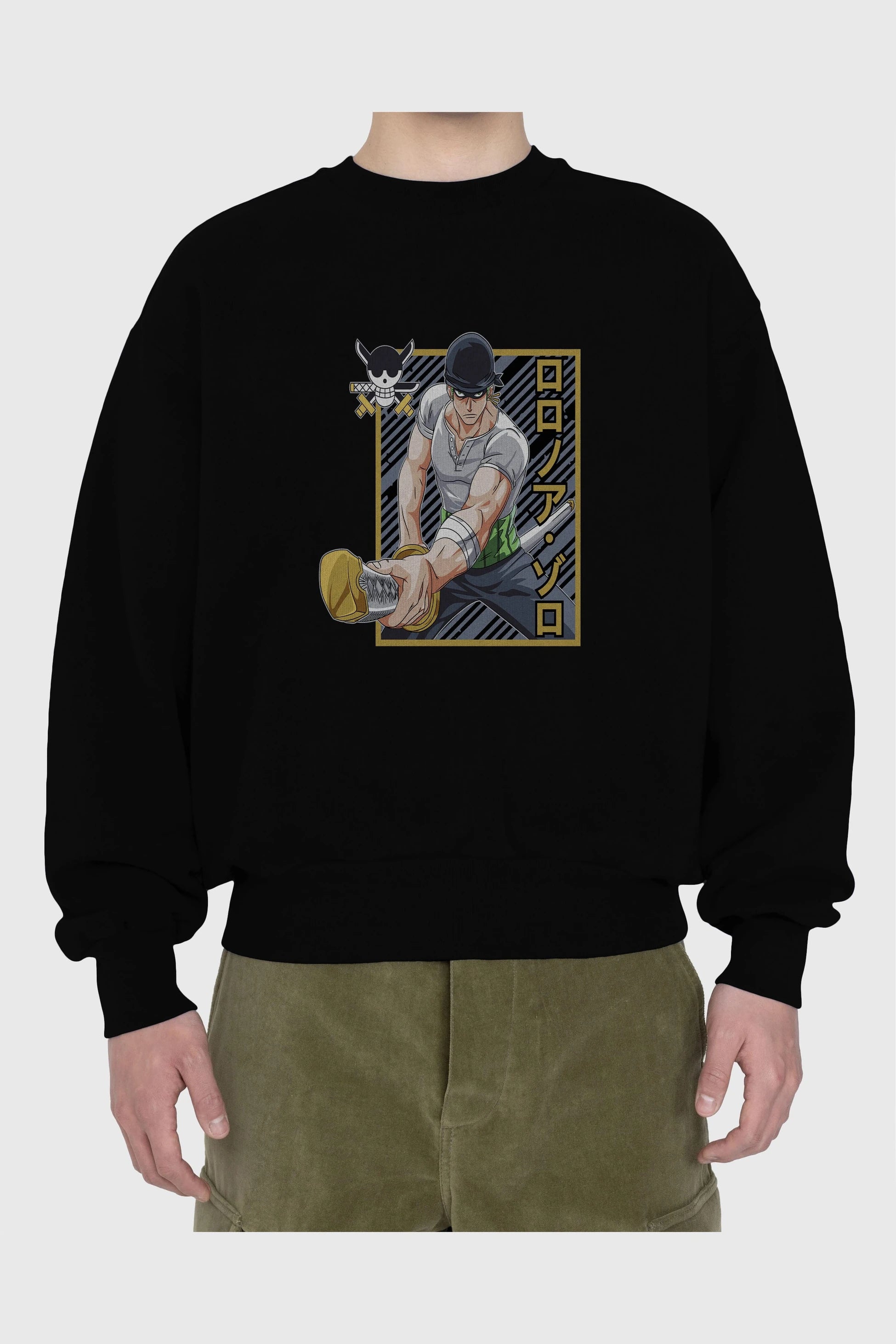 RORONOA ZORO Anime Ön Baskılı Oversize Sweatshirt Erkek Kadın Unisex