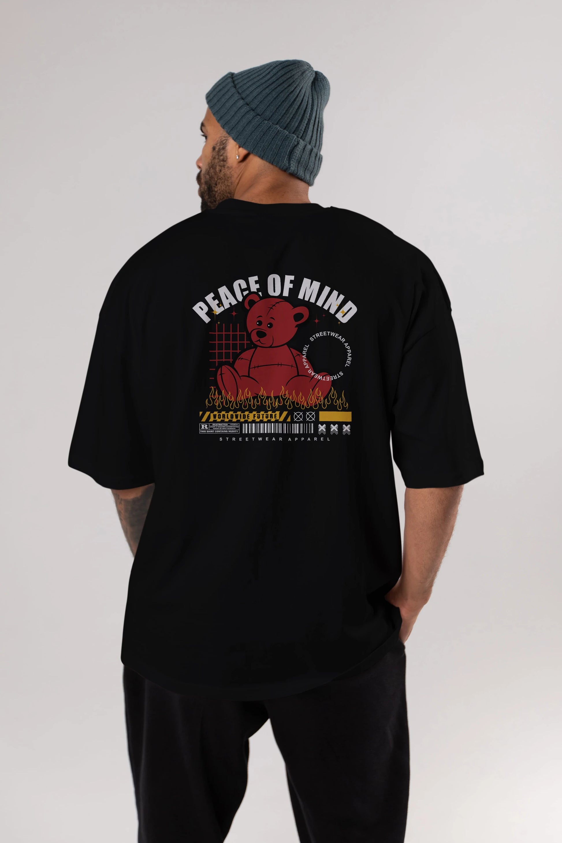 Teddy Bear Peace of Mind Arka Baskılı Oversize t-shirt Erkek Kadın Unisex