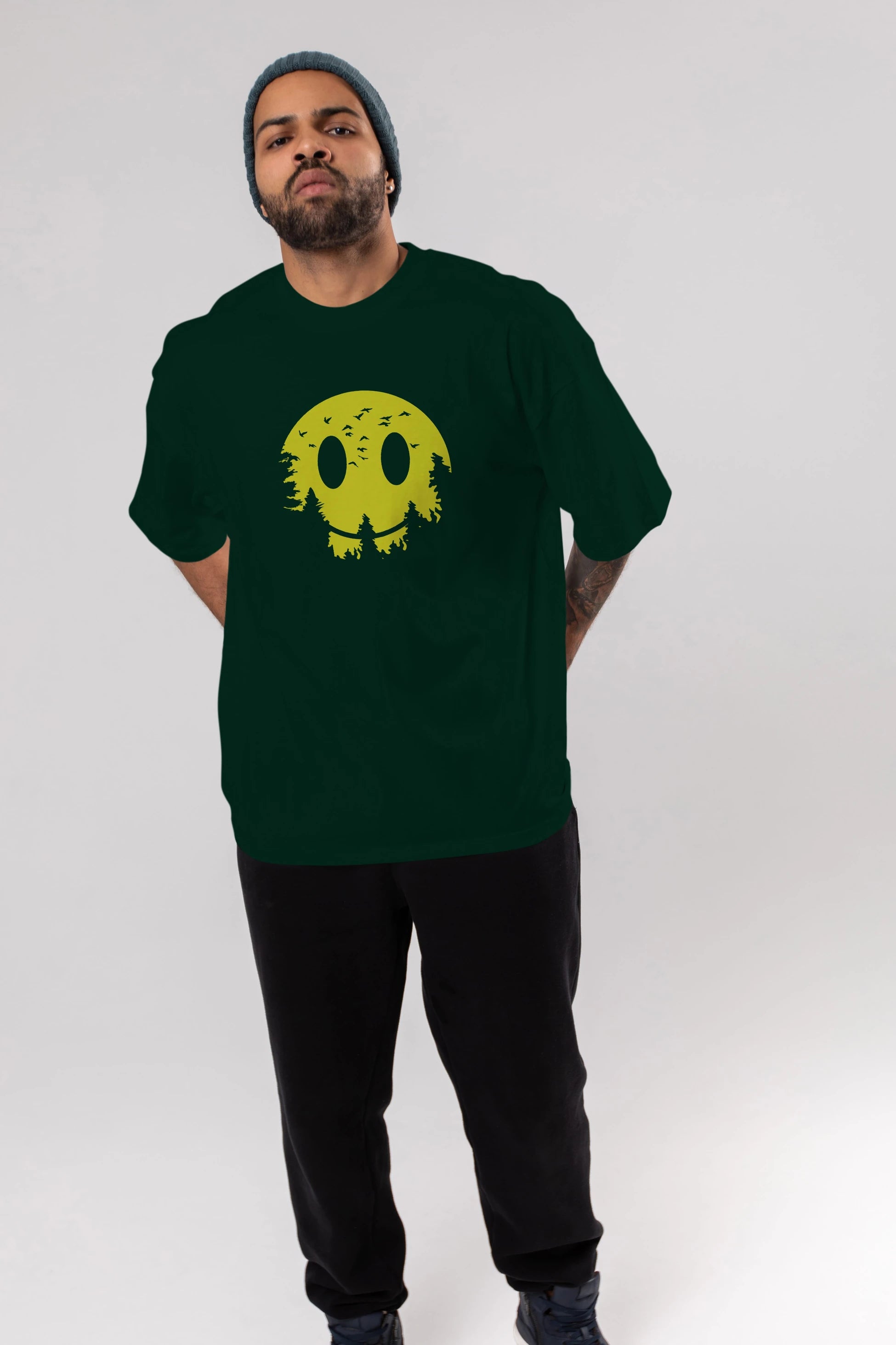 Smiley Moon Ön Baskılı Oversize t-shirt %100 pamuk Erkek Kadın Unisex