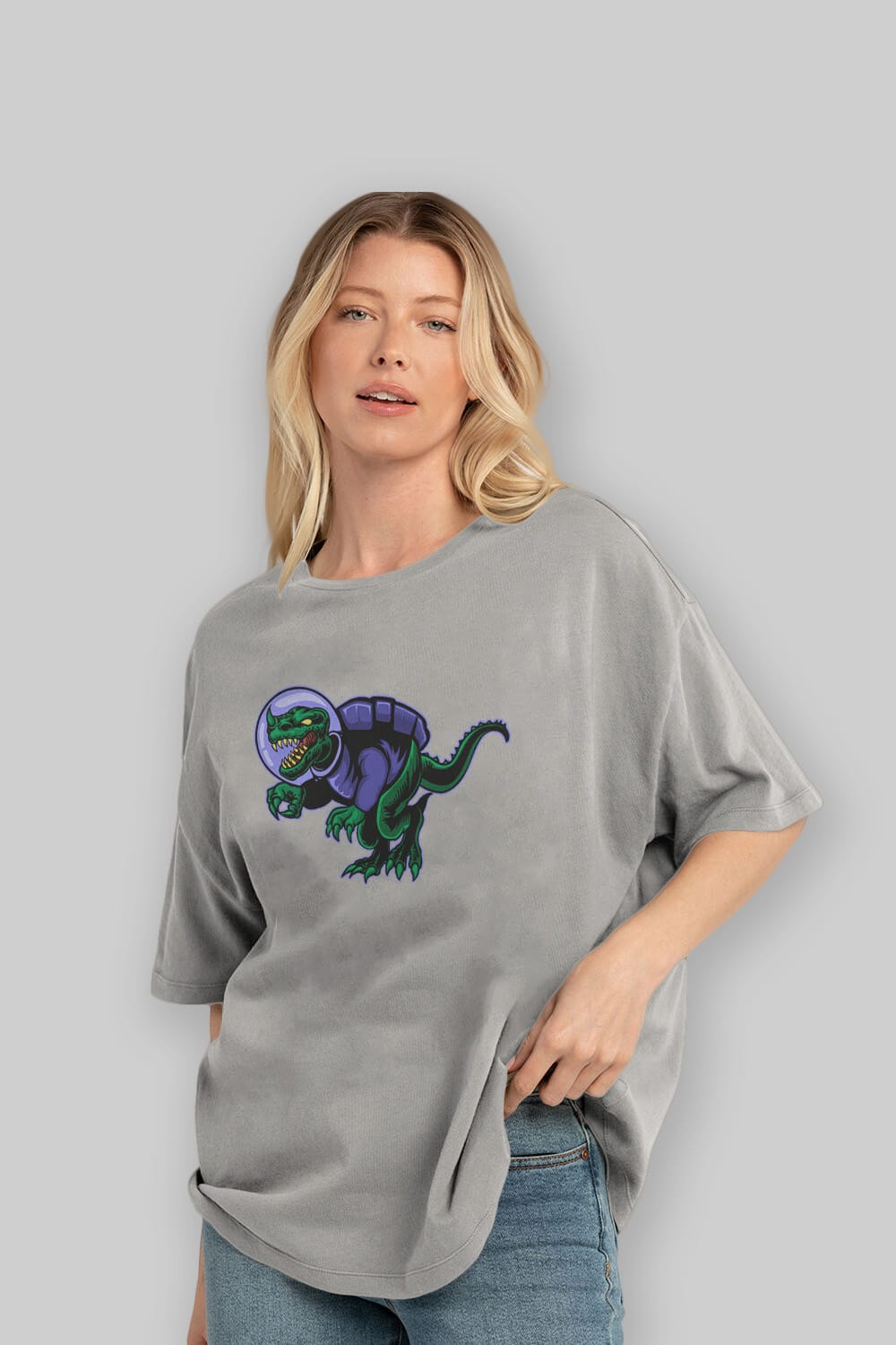 Space Dino Ön Baskılı Oversize t-shirt Erkek Kadın Unisex