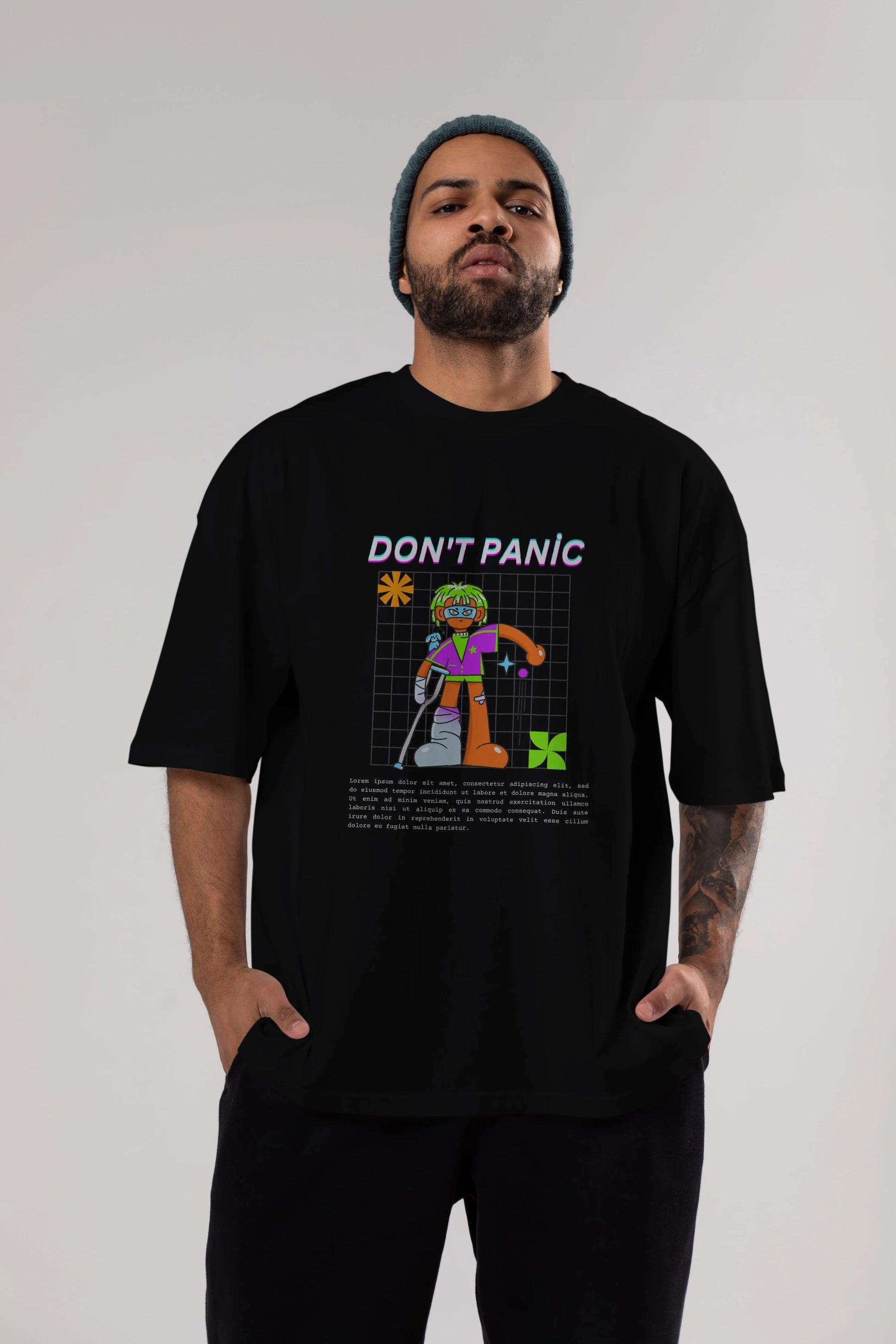 Dont Panic Yazılı Ön Baskılı Oversize t-shirt Erkek Kadın Unisex