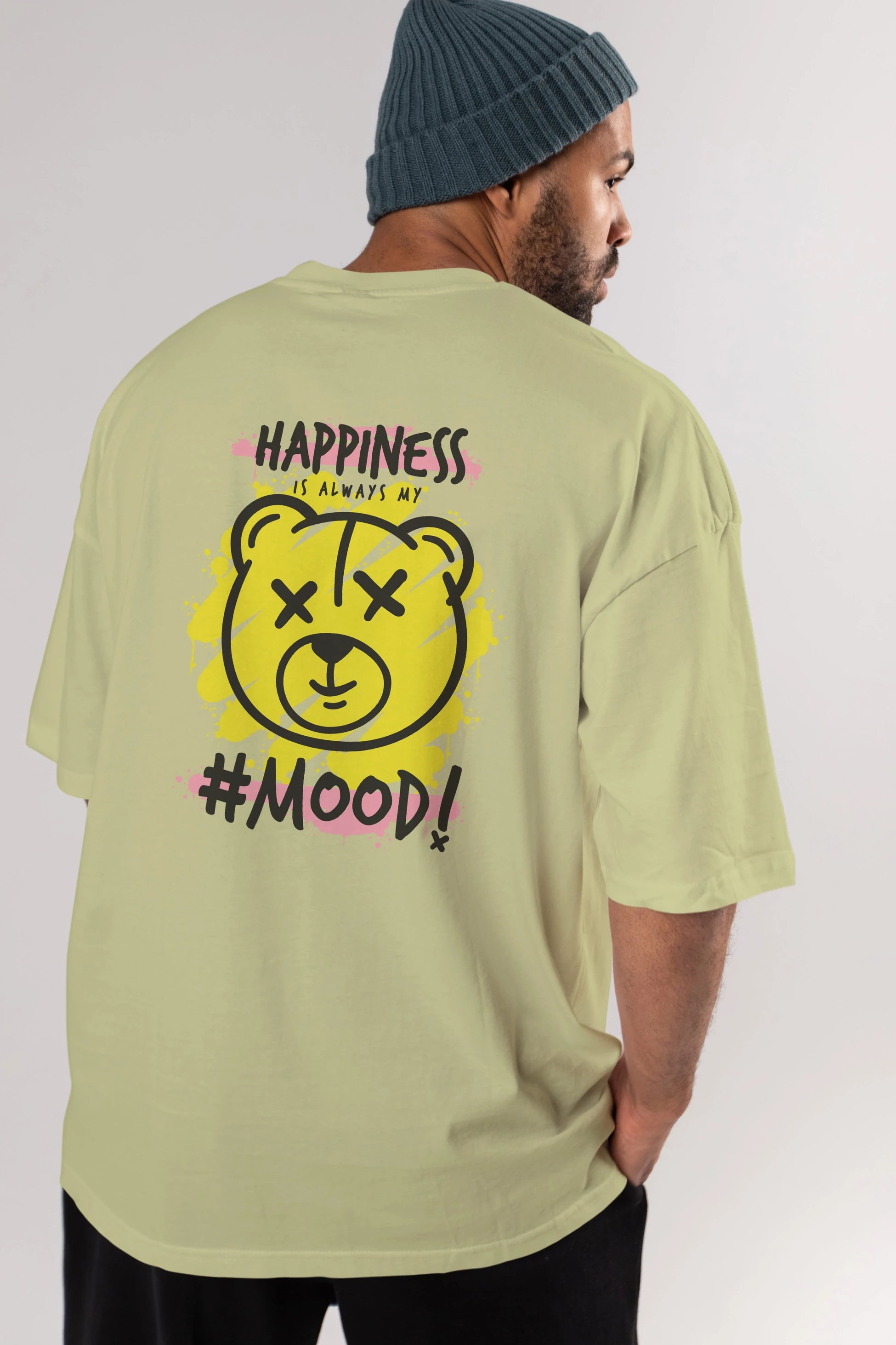 Happiness Mood Bear Arka Baskılı Oversize t-shirt Erkek Kadın Unisex