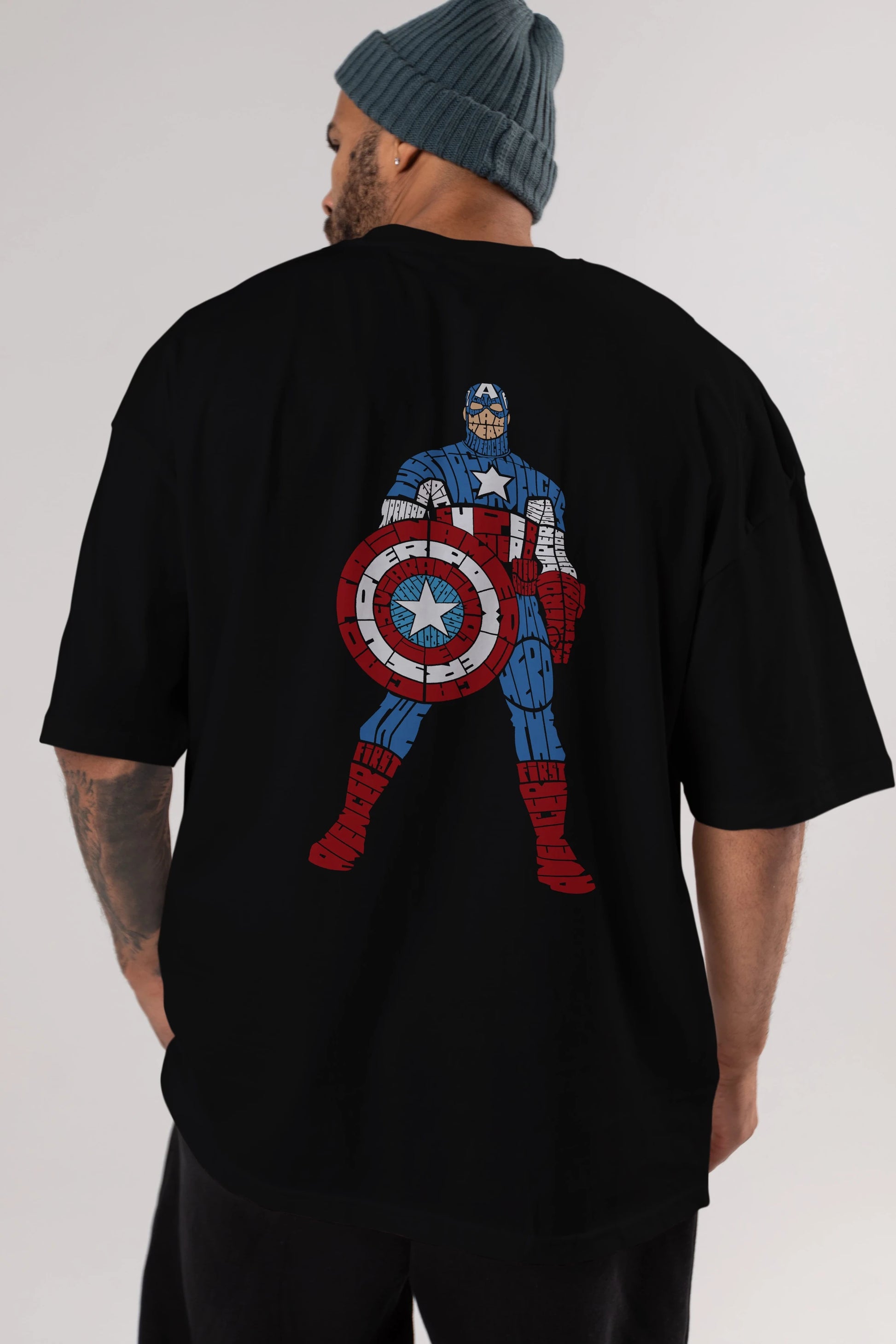 Captain America Arka Baskılı Oversize t-shirt %100 pamuk Erkek Kadın Unisex