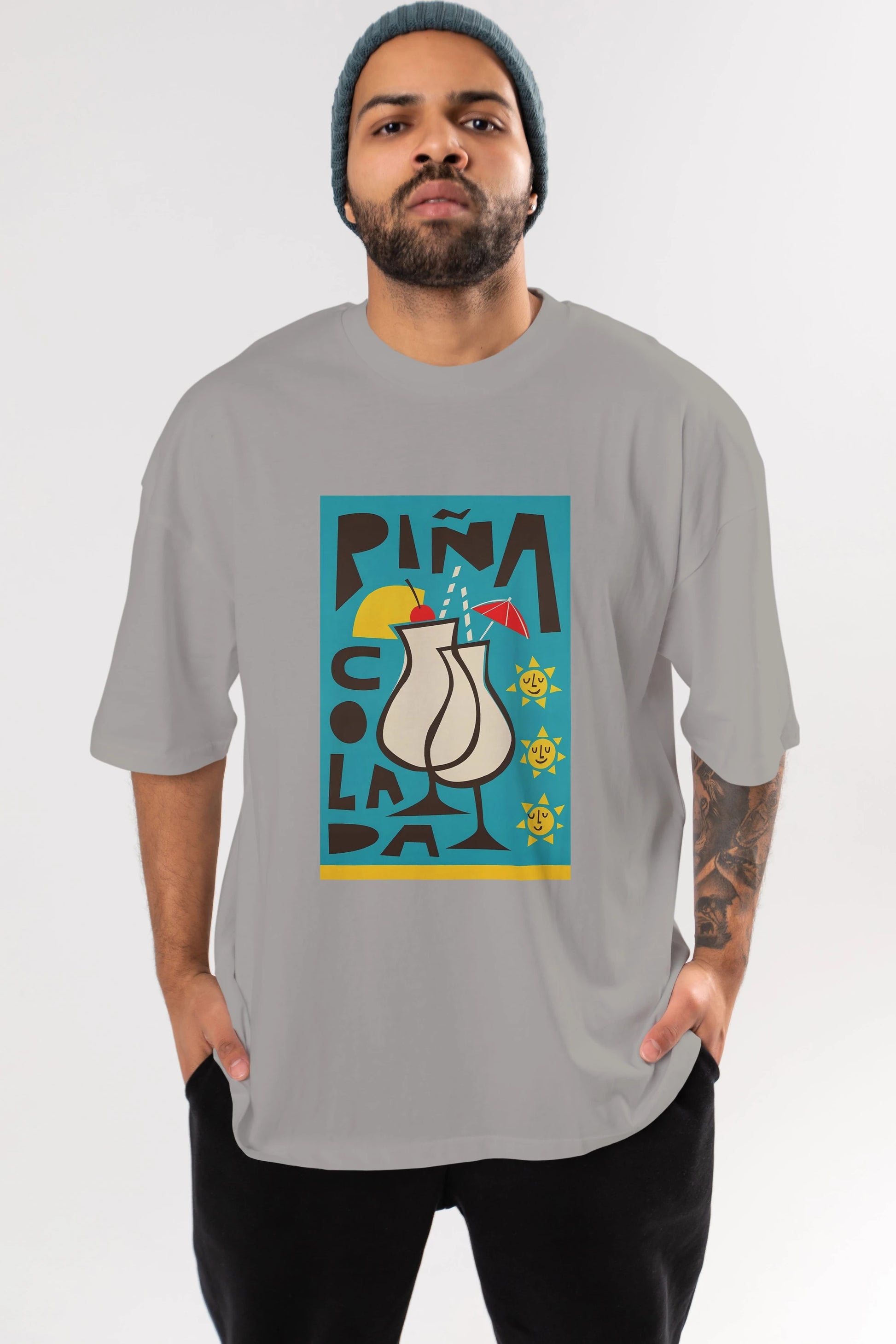 Pina Colada 4 Ön Baskılı Oversize t-shirt Erkek Kadın Unisex %100 Pamuk Bisiklet Yaka tişort