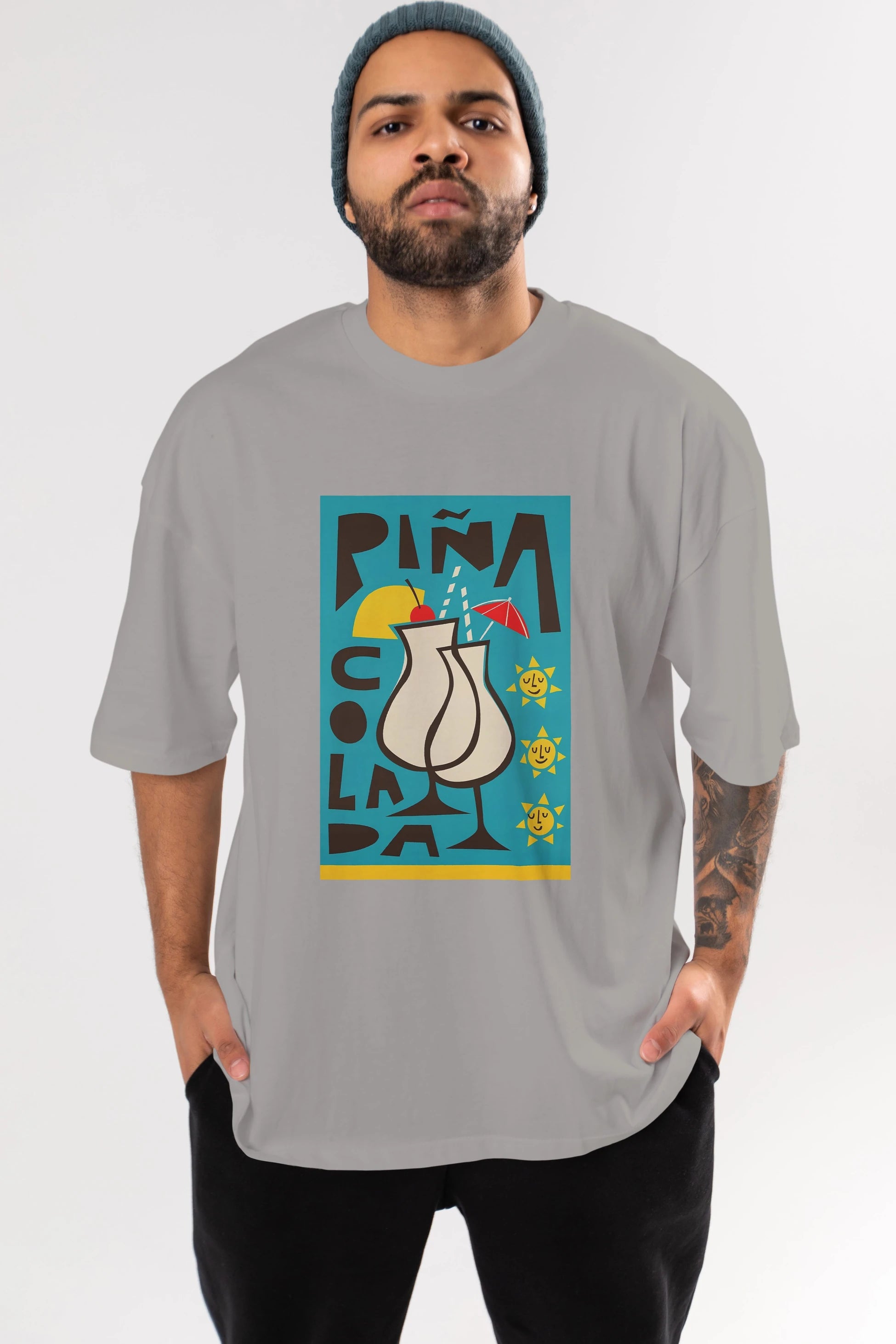 Pina Colada 4 Ön Baskılı Oversize t-shirt Erkek Kadın Unisex %100 Pamuk Bisiklet Yaka tişort