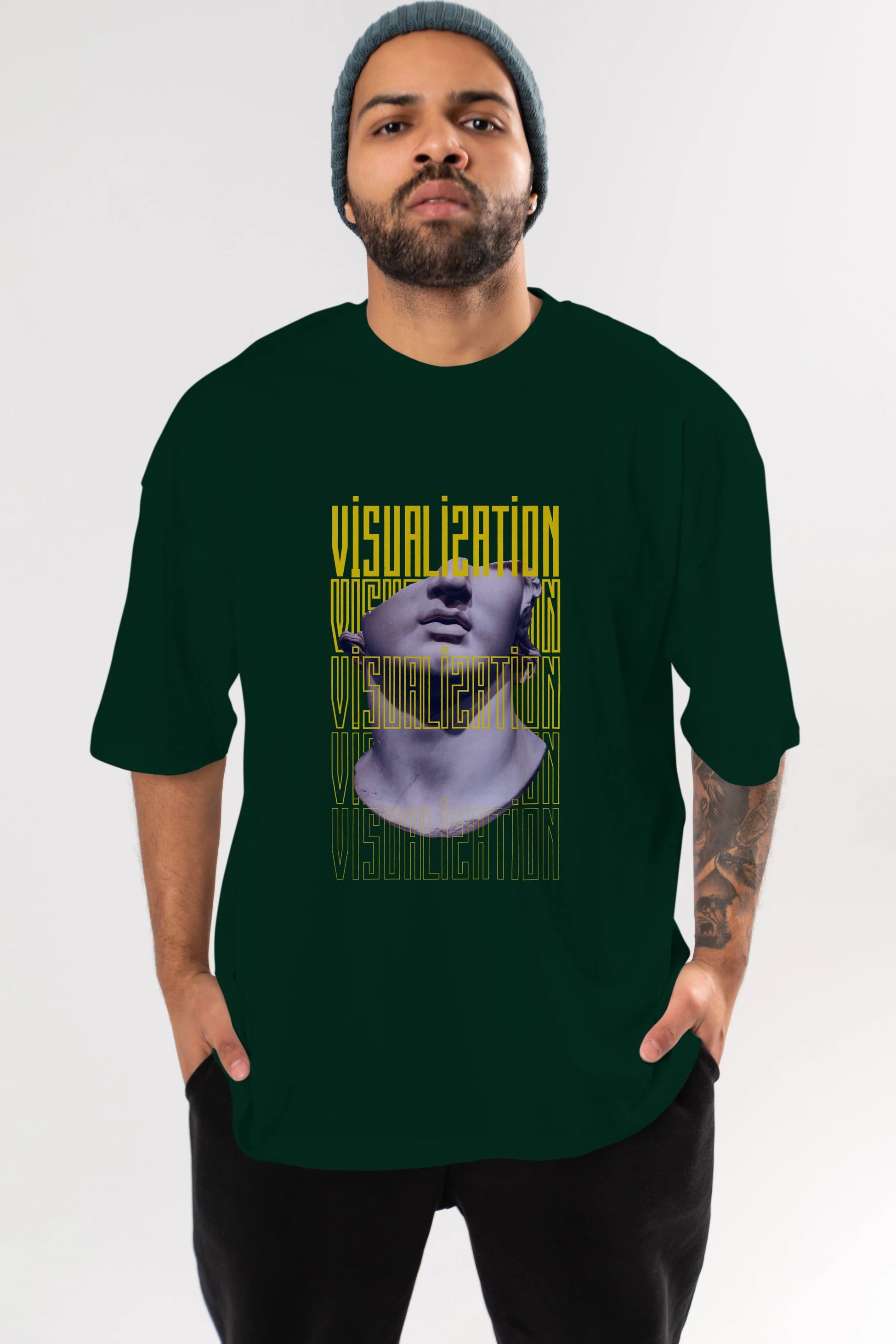 Visualization Yazılı Ön Baskılı Oversize t-shirt Erkek Kadın Unisex