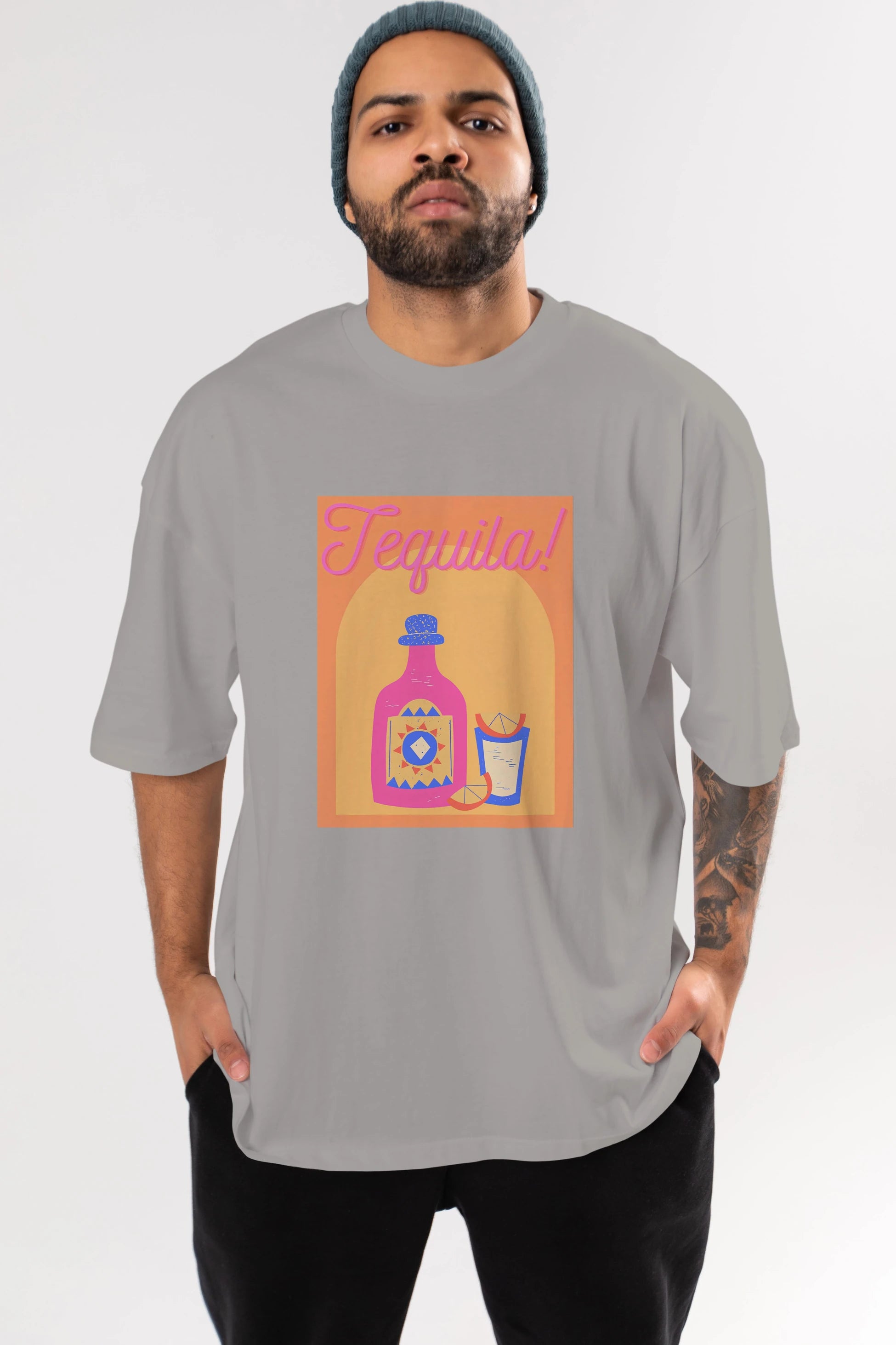 Tequila Ön Baskılı Oversize t-shirt Erkek Kadın Unisex %100 Pamuk Bisiklet Yaka tişort