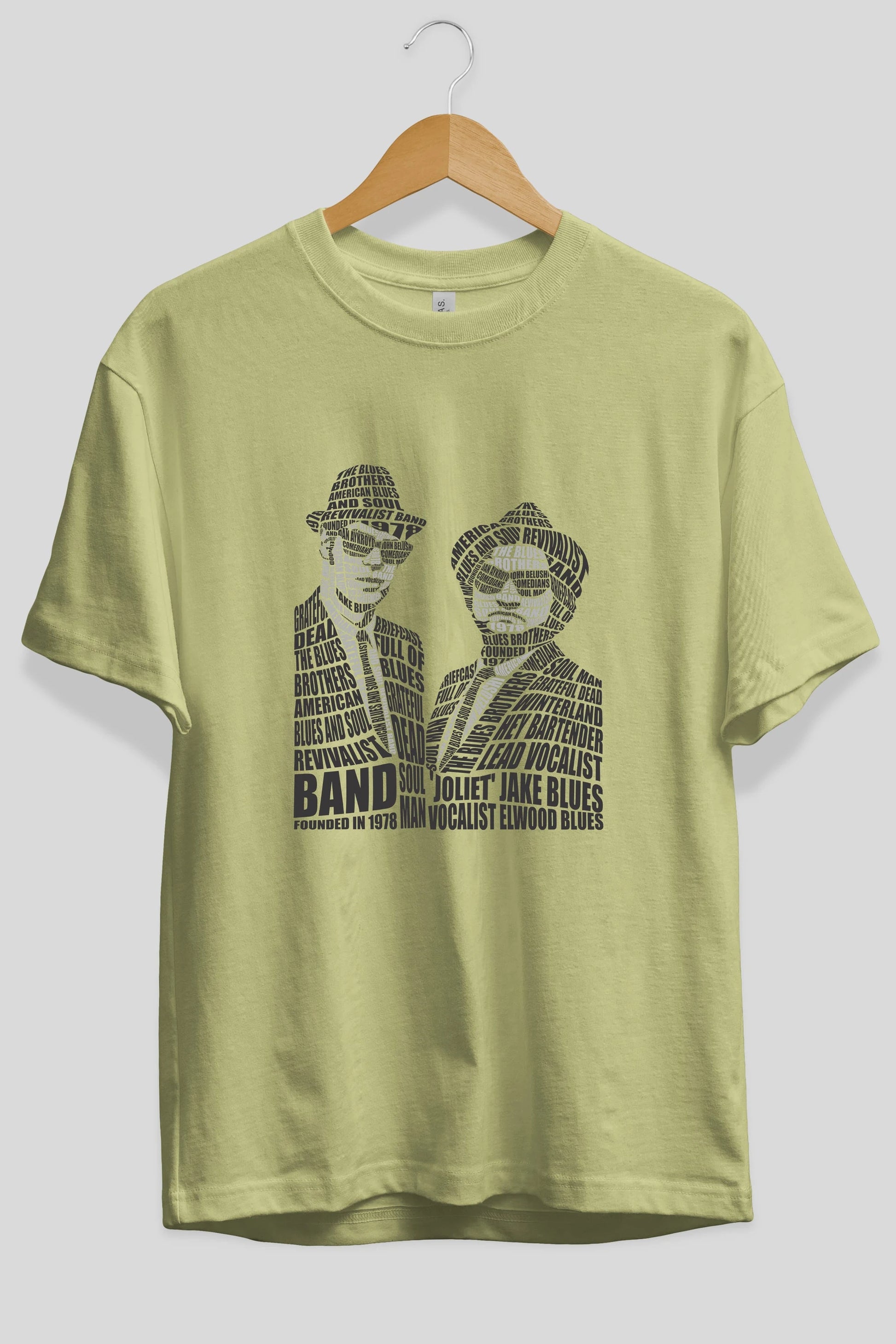 Blues Brothers Calligram Ön Baskılı Oversize t-shirt %100 pamuk Erkek Kadın Unisex