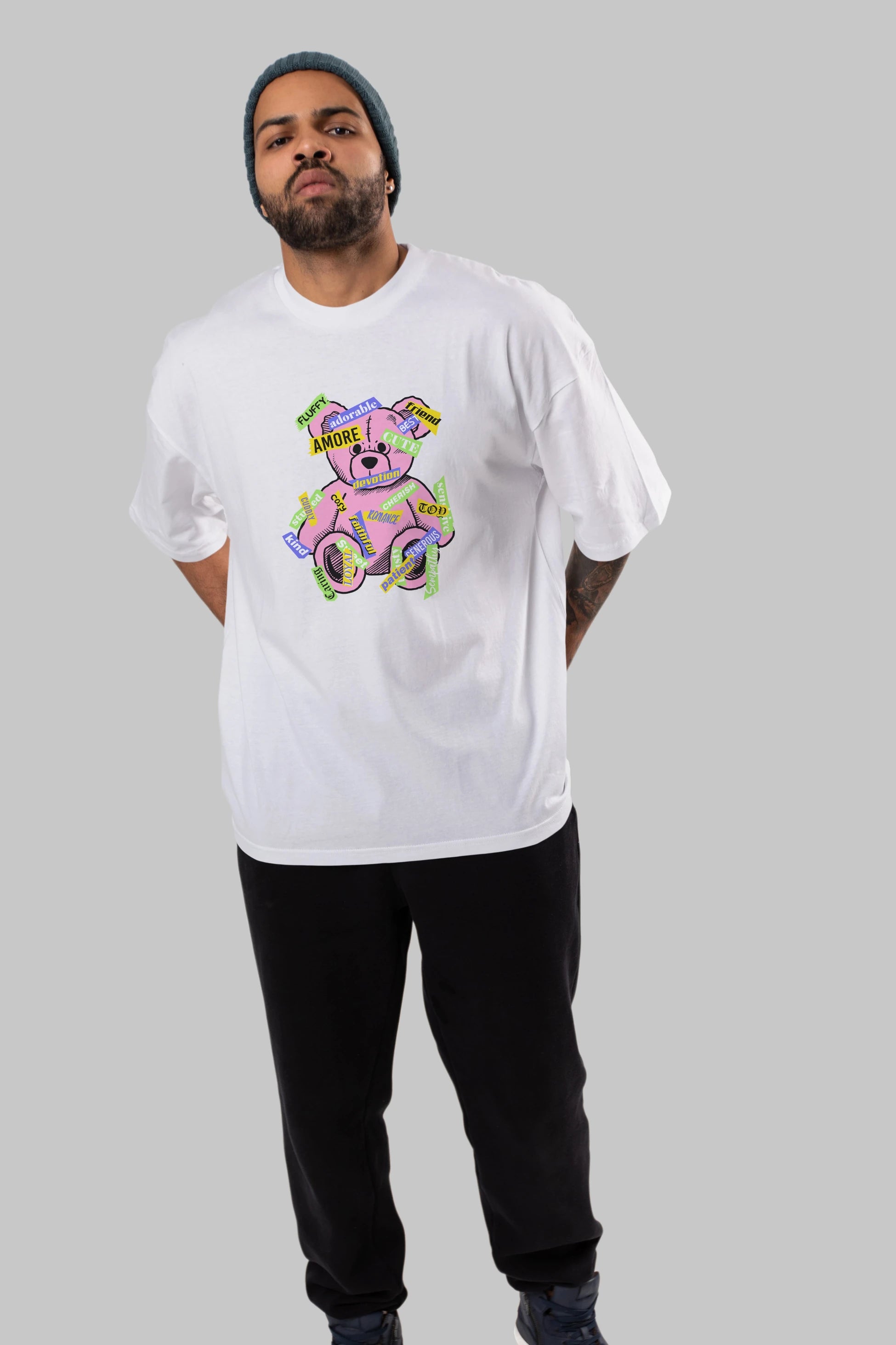 Teddy Bear Cute Ön Baskılı Oversize t-shirt Erkek Kadın Unisex