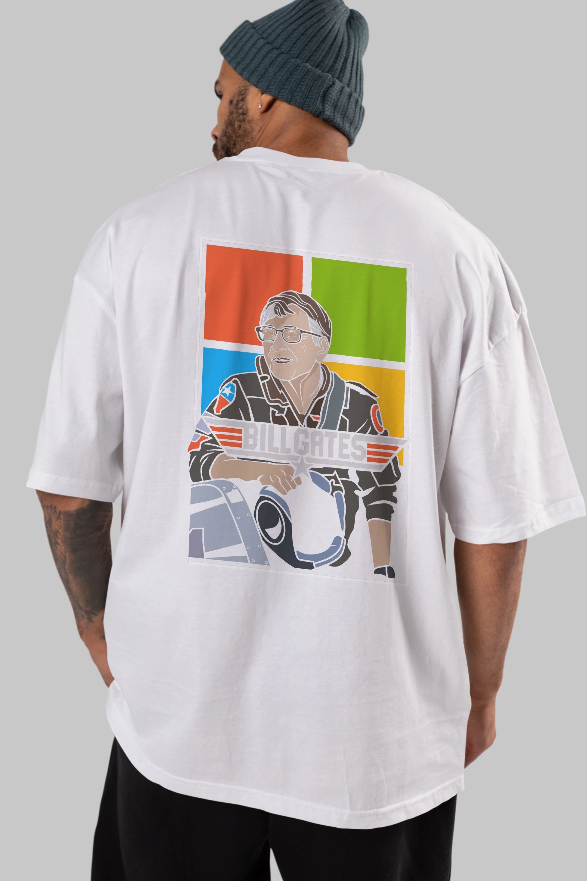 Bill Gates Top Gun Arka Baskılı Oversize t-shirt Erkek Kadın Unisex %100 Pamuk tişort