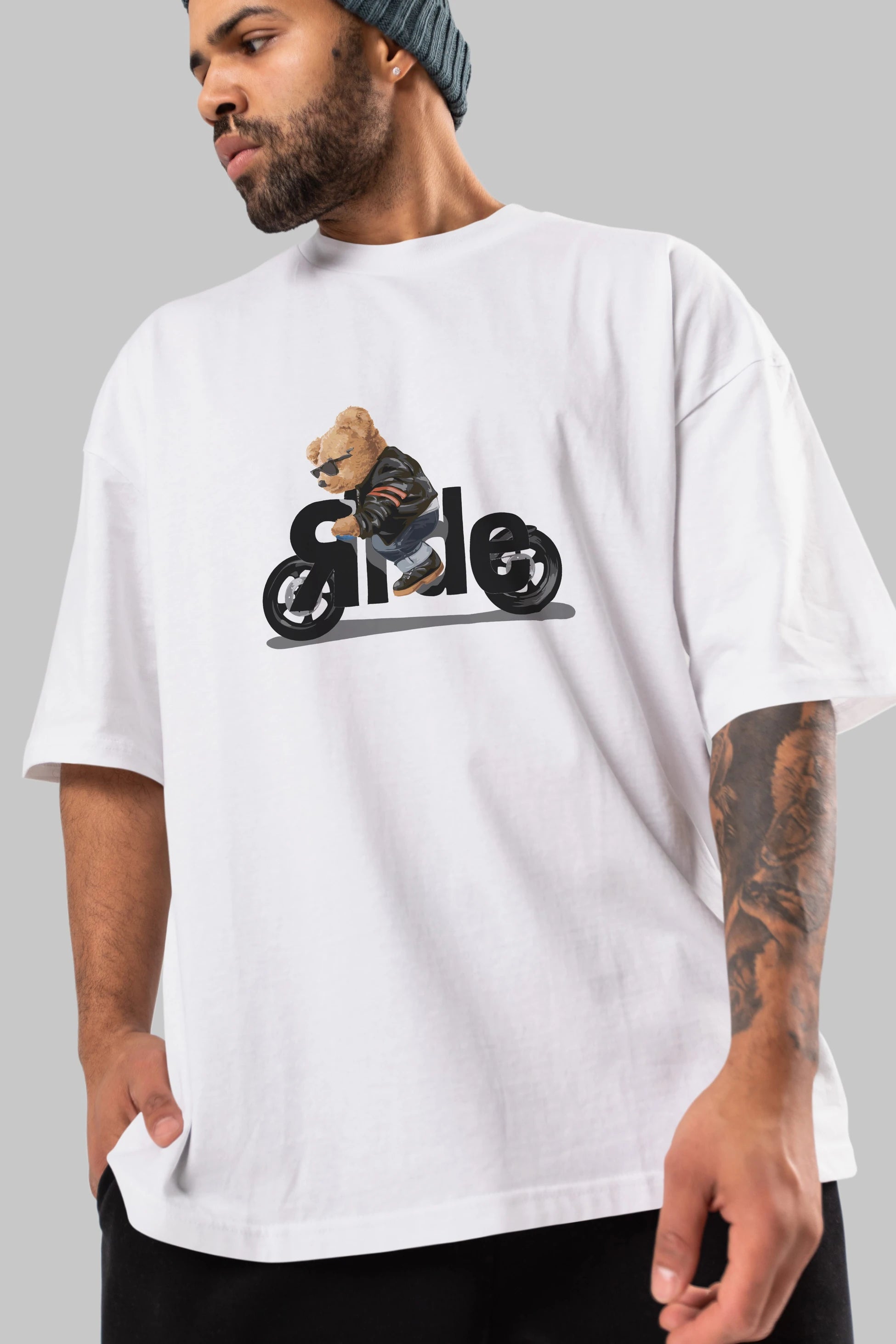 Teddy Bear Ride Ön Baskılı Oversize t-shirt Erkek Kadın Unisex %100 Pamuk