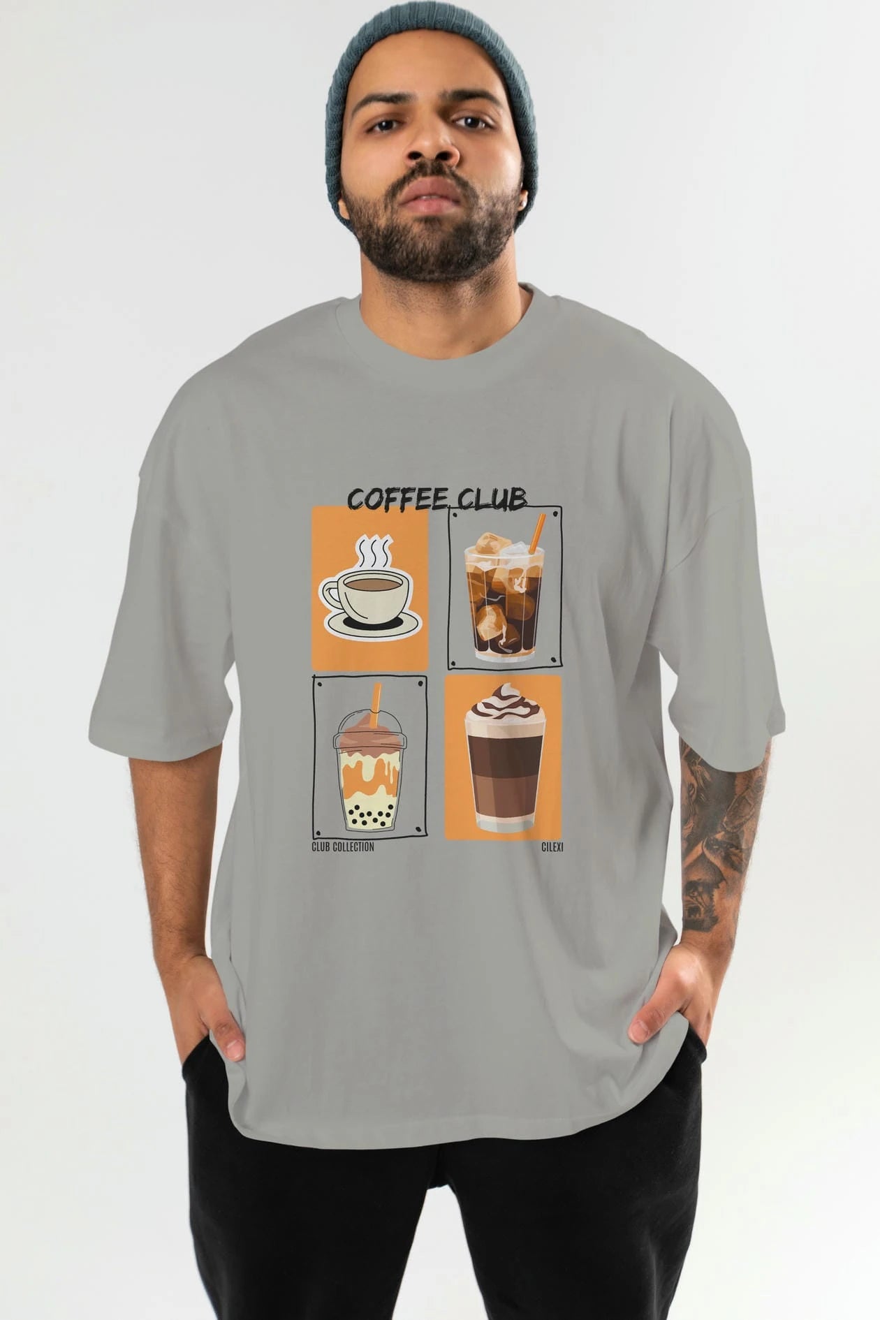 Coffee Club ön Baskılı Oversize t-shirt Erkek Kadın %100 Pamuk Bisiklet Yaka tişort