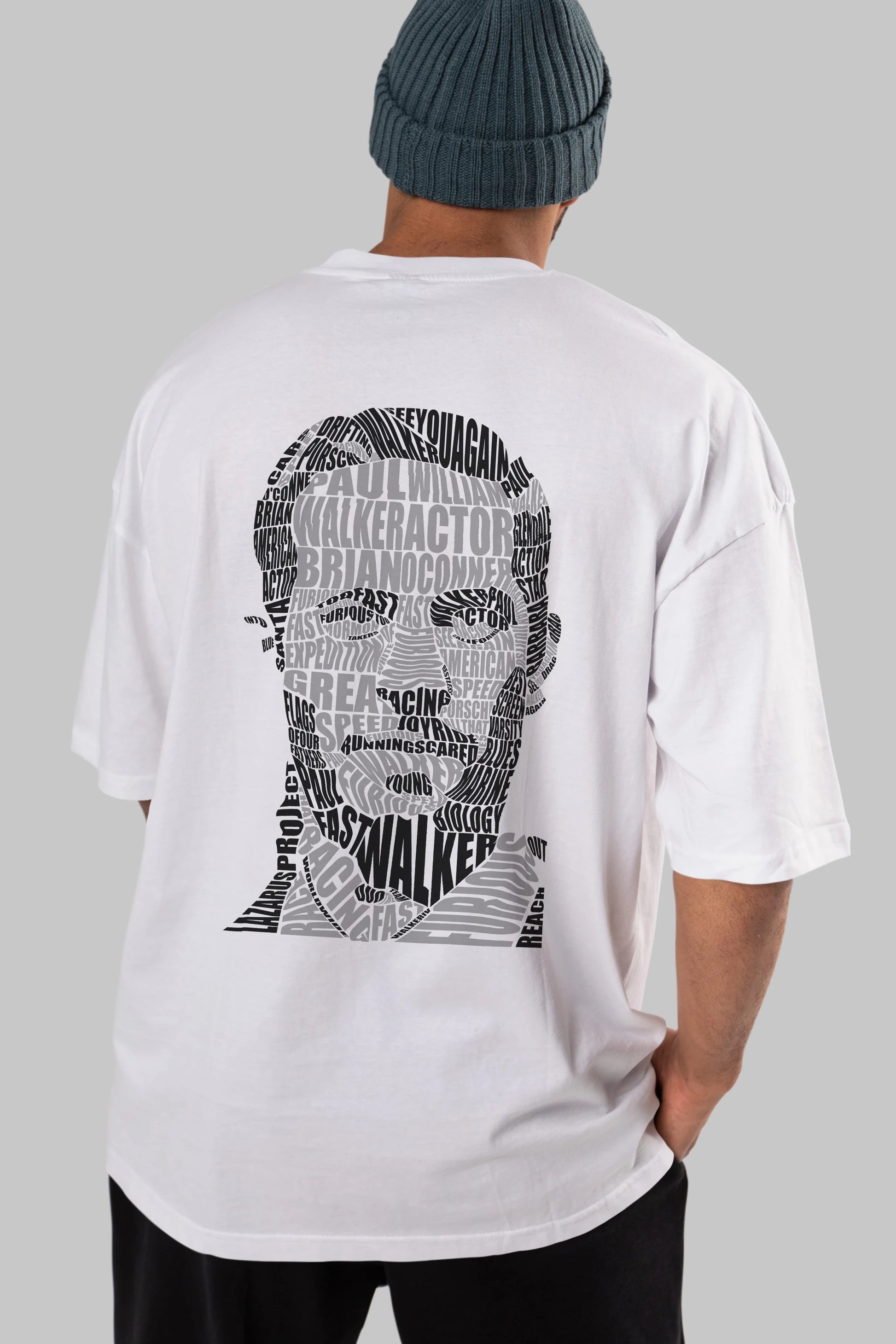 Paul Walker Calligram Arka Baskılı Oversize t-shirt %100 pamuk Erkek Kadın Unisex