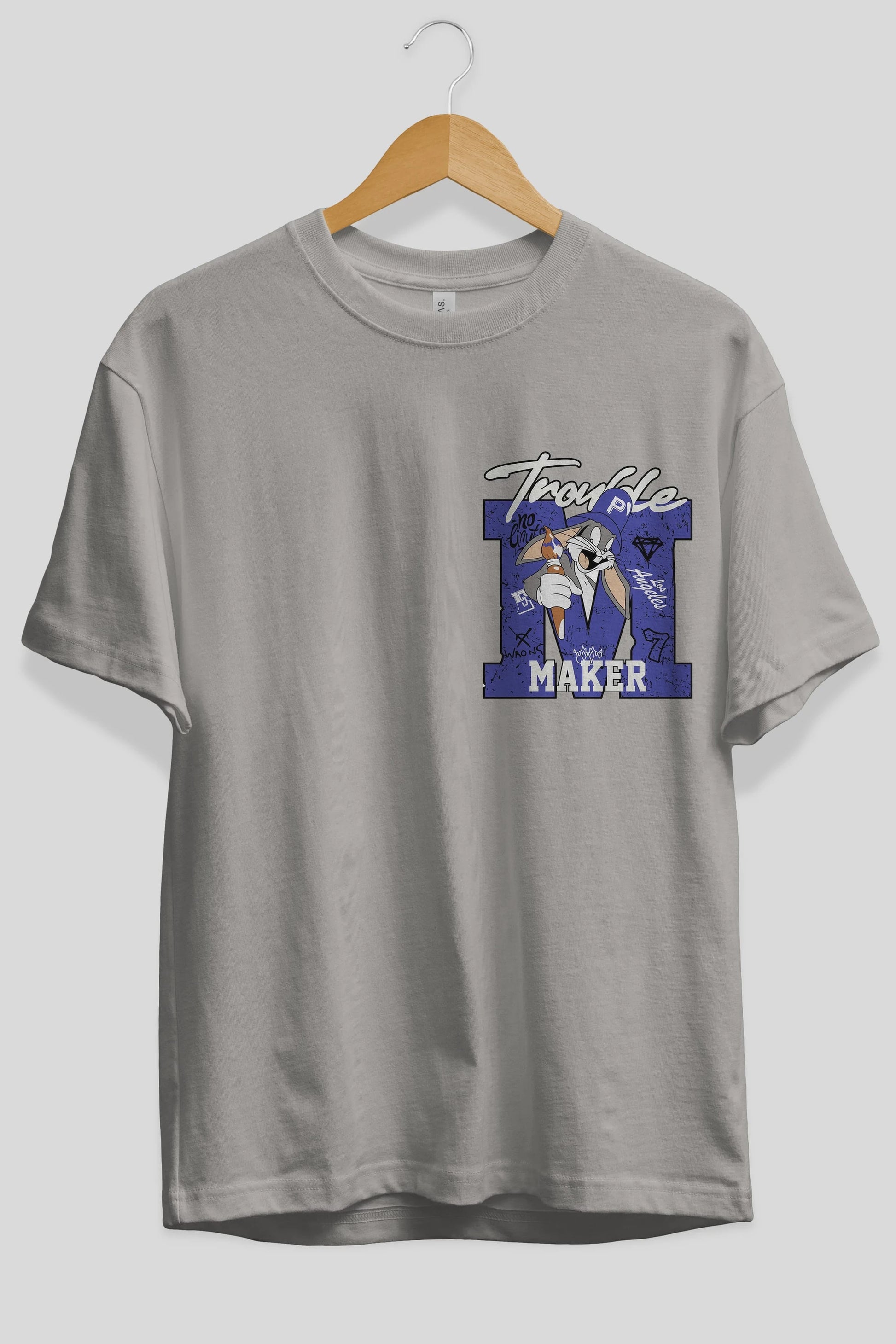 Bugs Bunny Ön Sol Baskılı Oversize t-shirt Erkek Kadın Unisex %100 Pamuk Bisiklet Yaka tişort