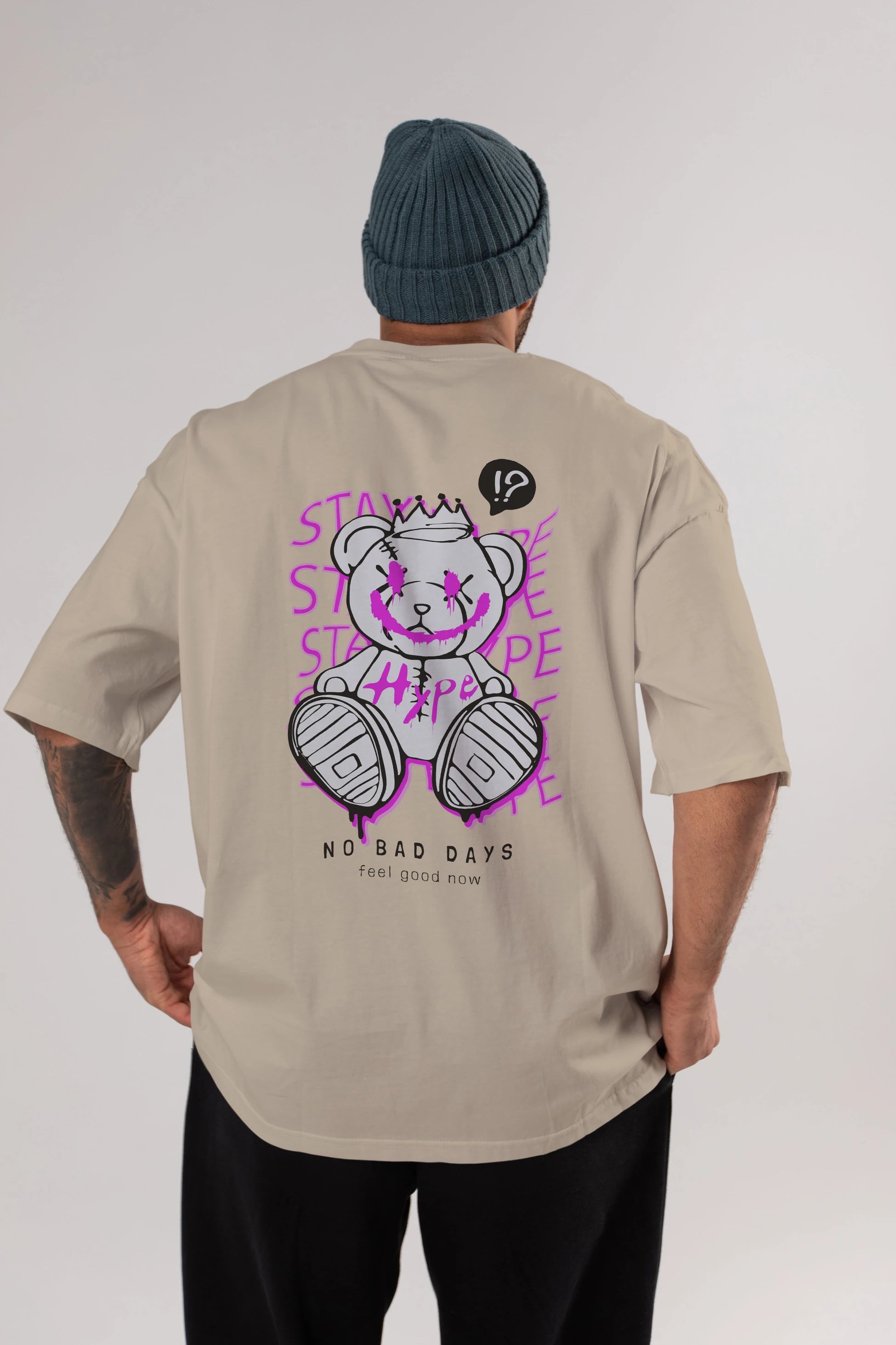 Stay Hype Bear Arka Baskılı Oversize t-shirt Erkek Kadın Unisex