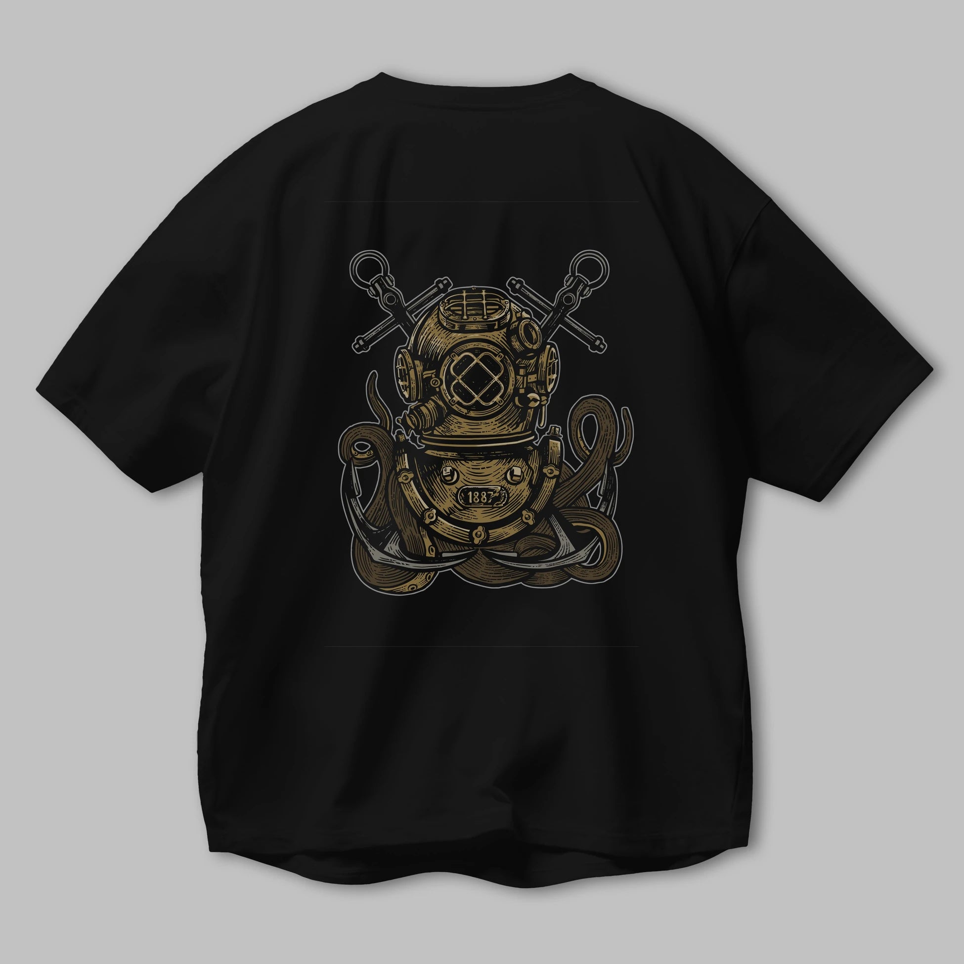 Diver Octopus Arka Baskılı Oversize t-shirt Erkek Kadın Unisex %100 Pamuk