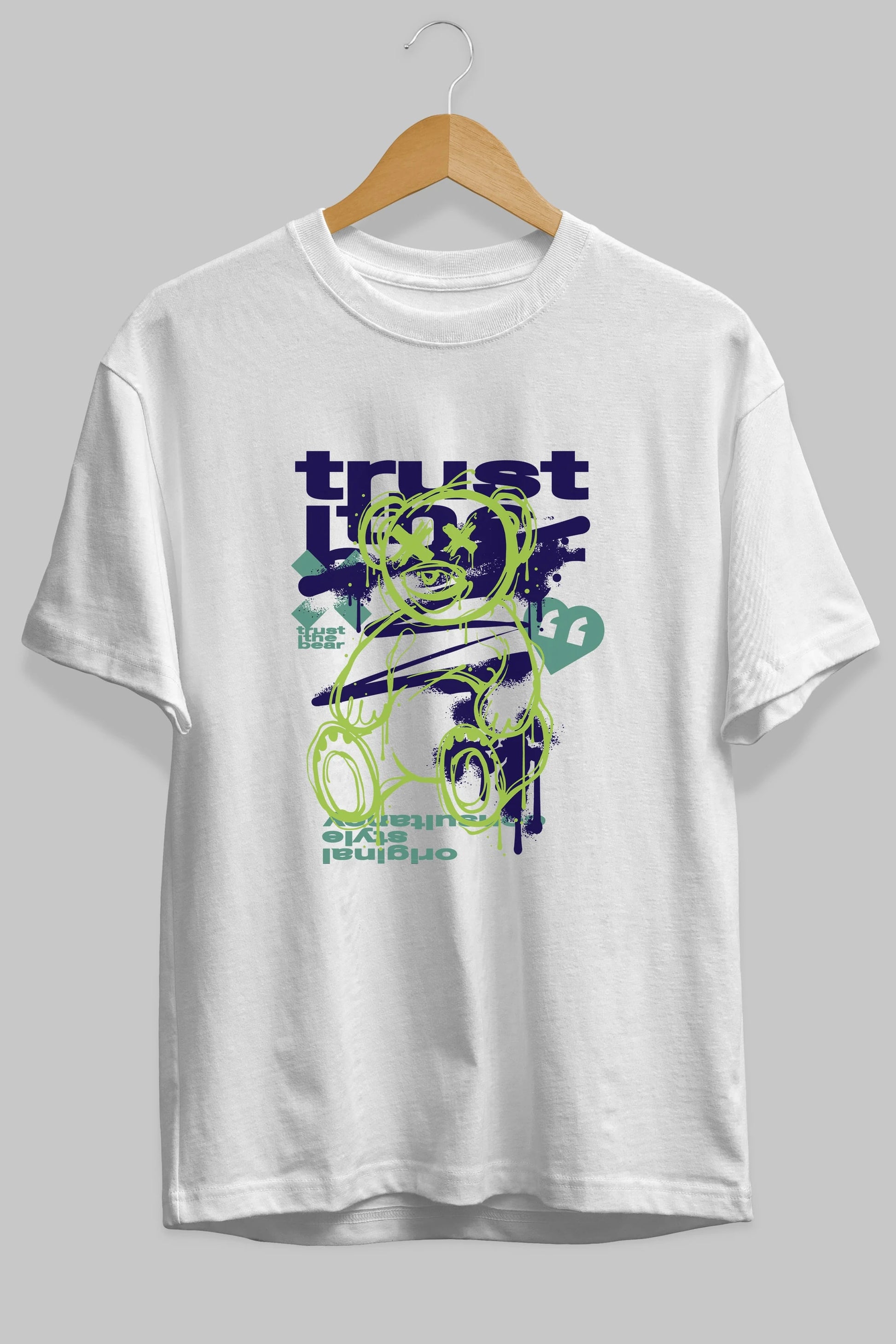 Trust The Bear 3 Ön Baskılı Oversize t-shirt Erkek Kadın Unisex