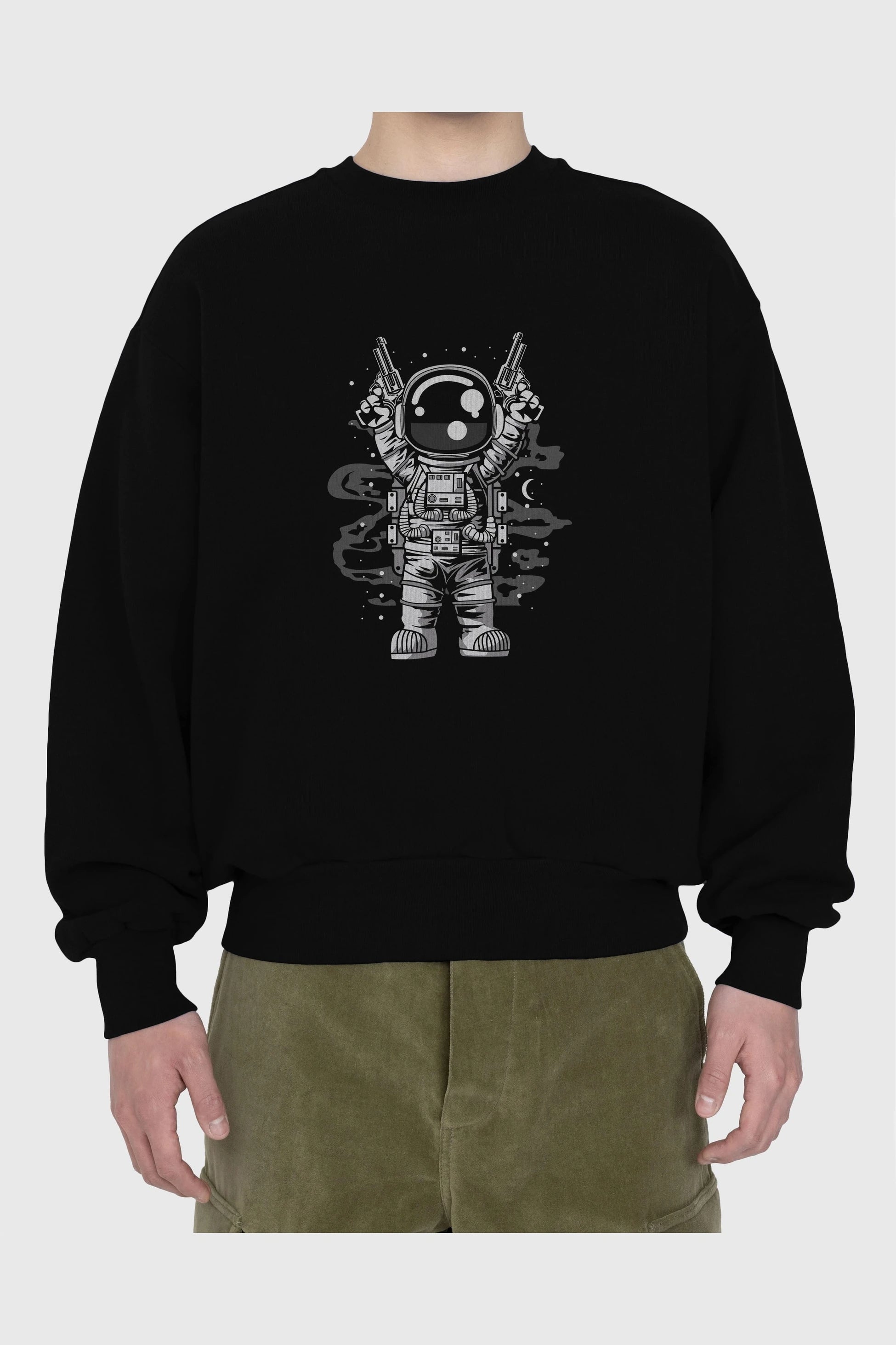 Astronaut Gun Ön Baskılı Oversize Sweatshirt Erkek Kadın Unisex