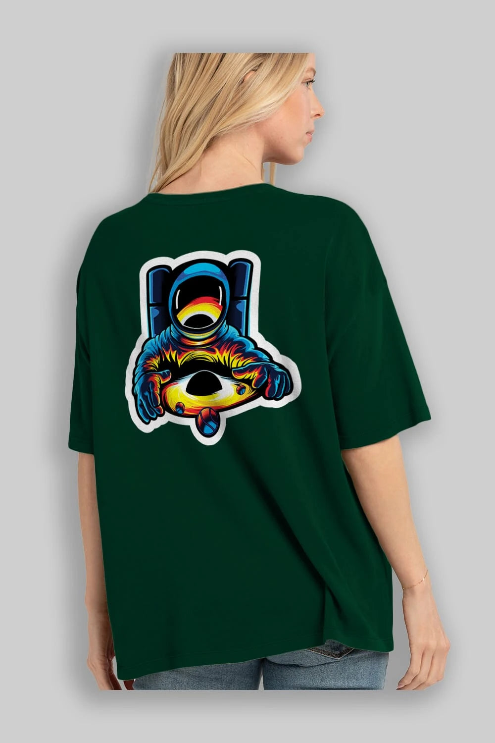 Astronaut & Black Hole Sticker Arka Baskılı Oversize t-shirt Erkek Kadın Unisex