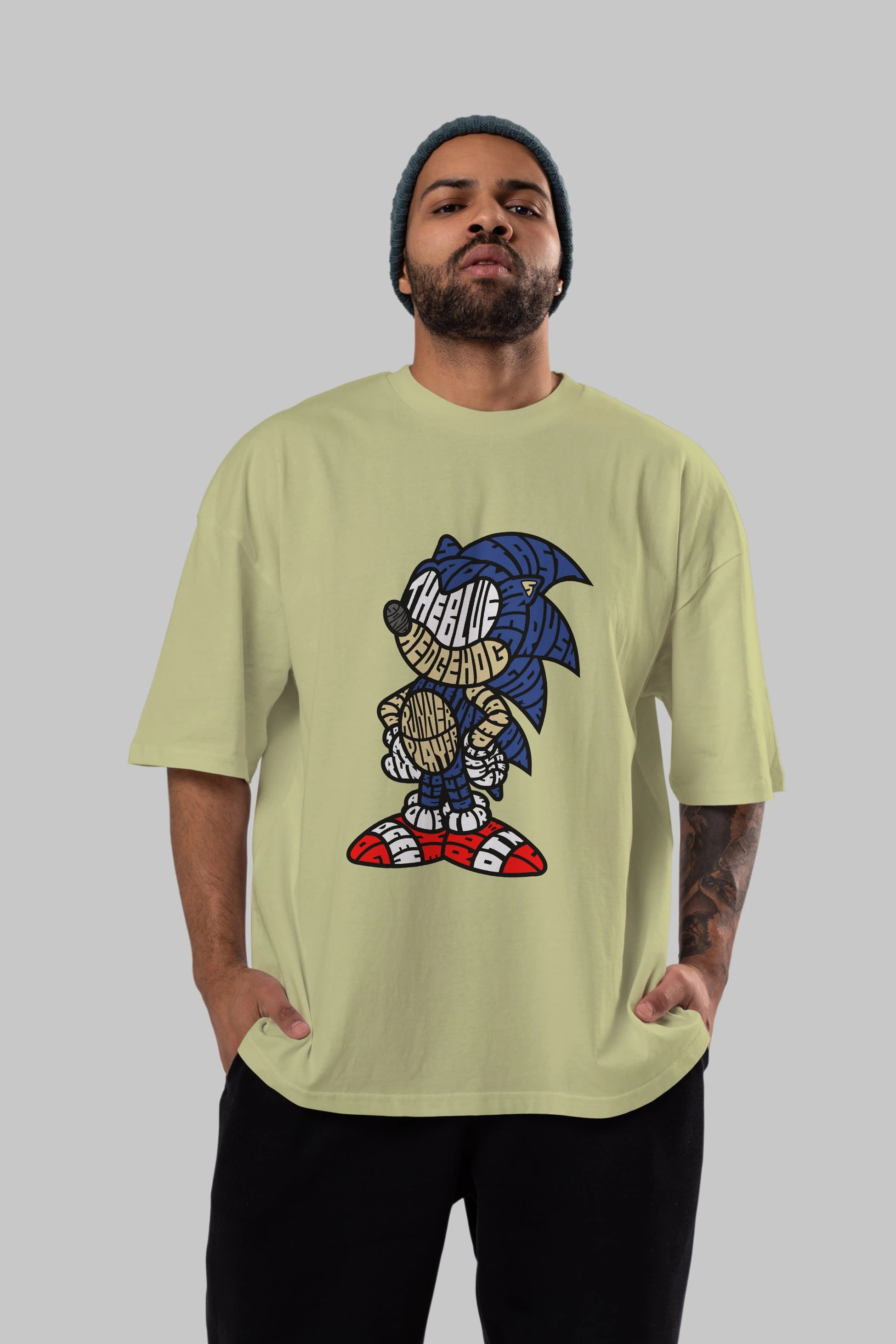 The Blue Hedgehog Ön Baskılı Oversize t-shirt %100 pamuk Erkek Kadın Unisex
