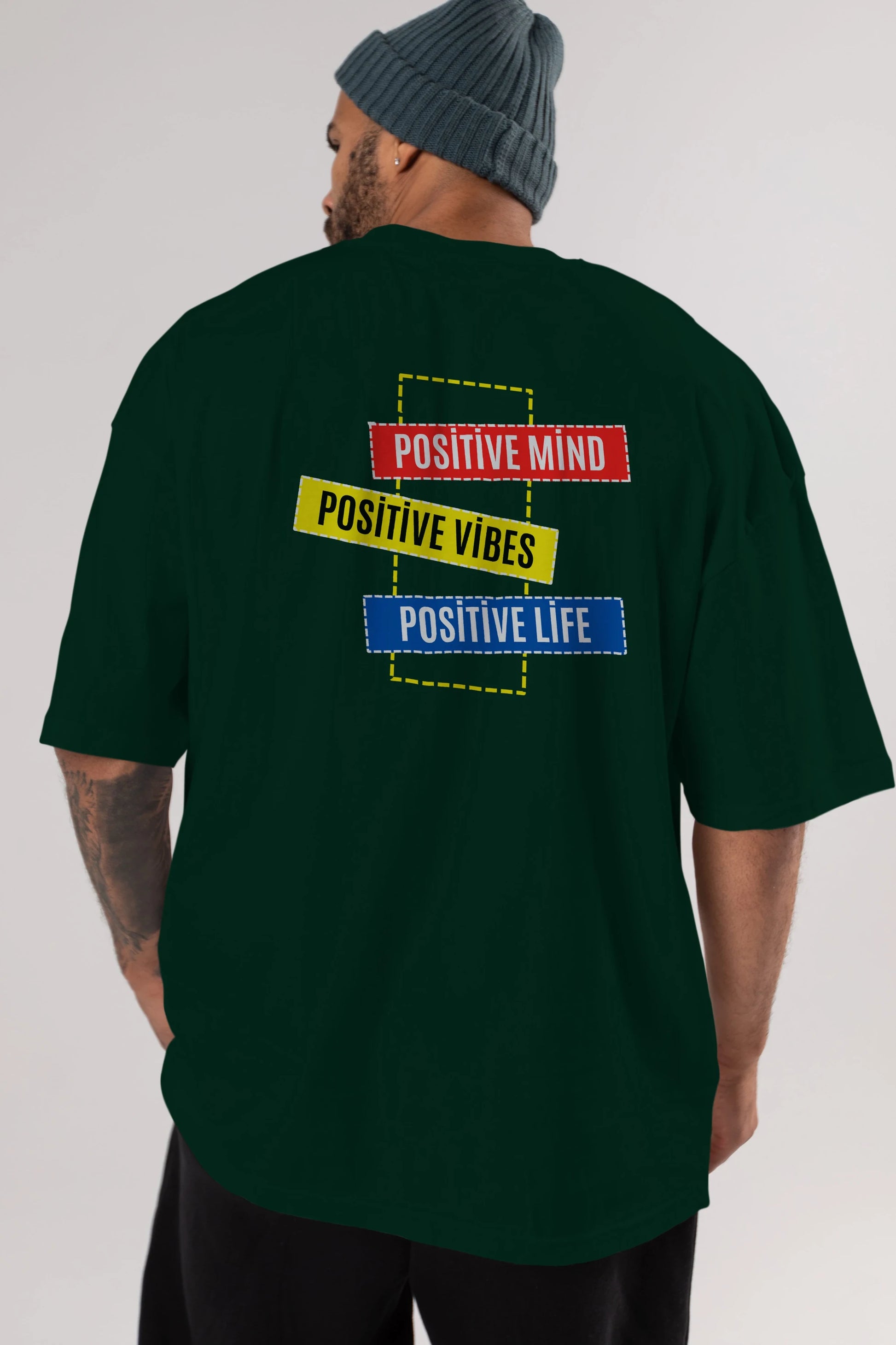 Positive Mind Vibes Lifes Arka Baskılı Oversize t-shirt Erkek Kadın Unisex